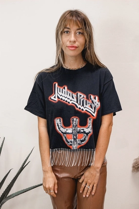 Judas Priest Rhinestone Fringe Tee Antimicrobial Treatment ThermalRegulating