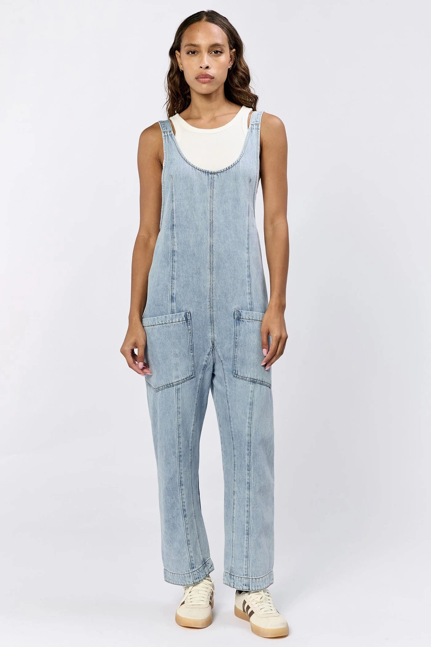 Julie Denim Jumpsuit Stylish Waistband Structured Hemline