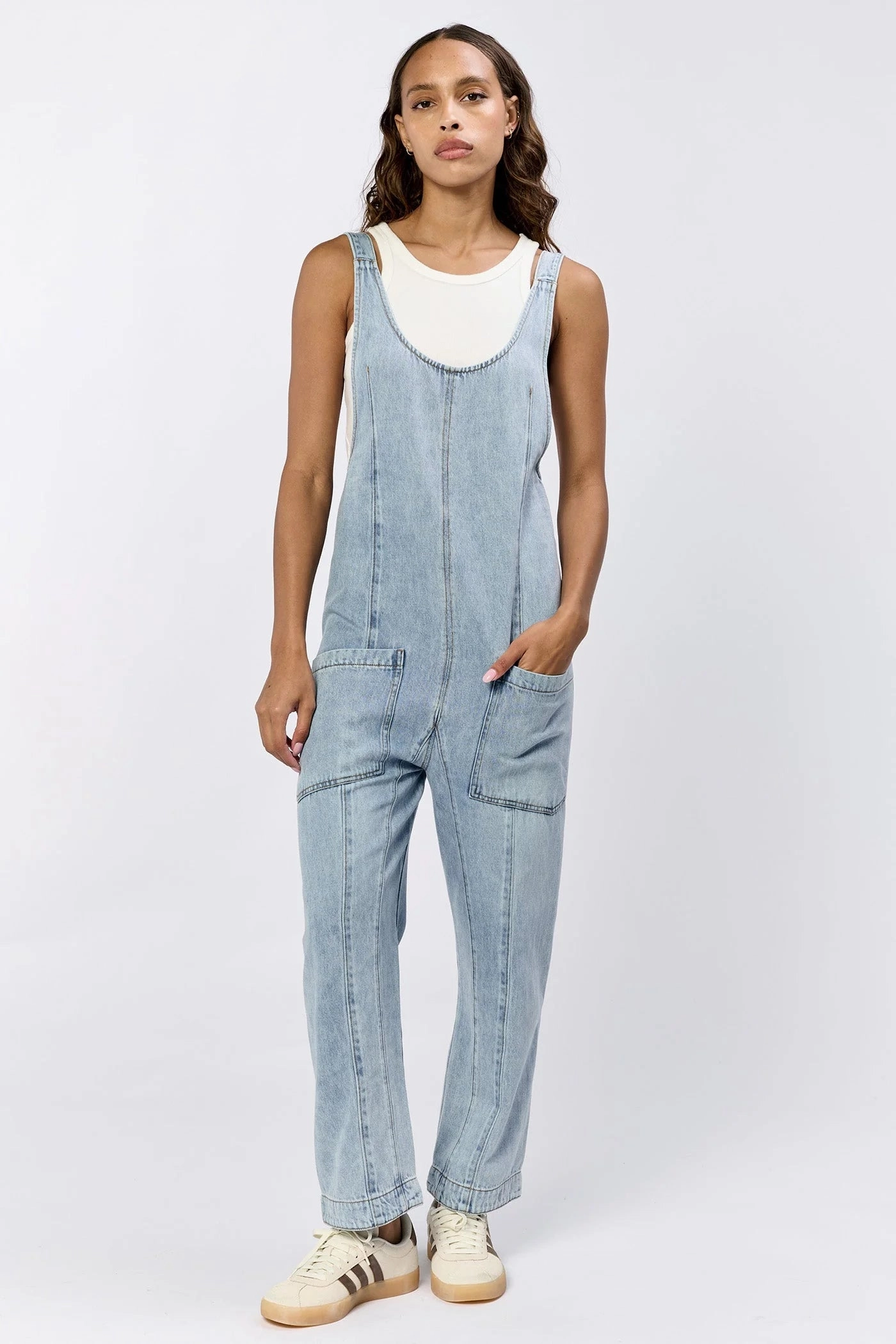 Breathable Material Drop Shoulder Cut Julie Denim Jumpsuit