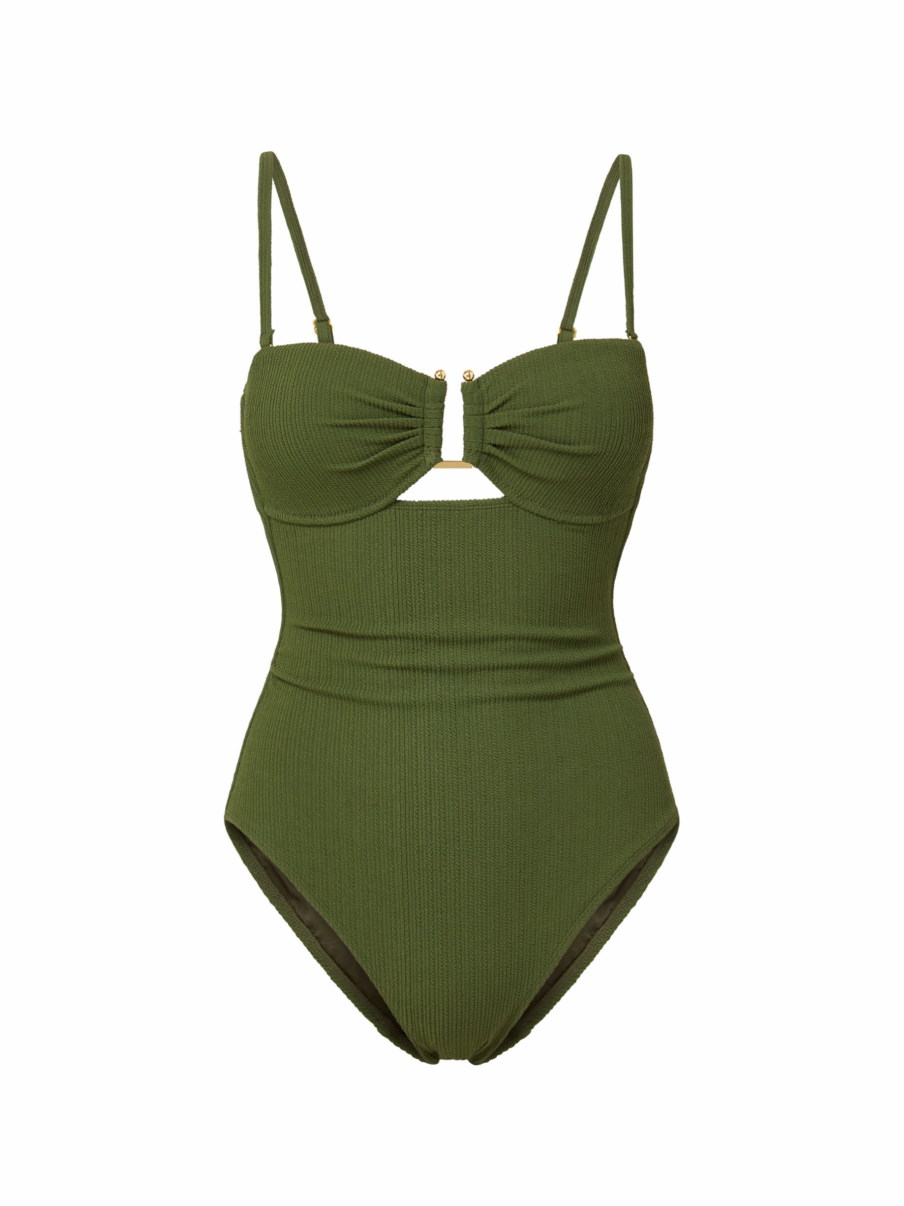 Juliette One Piece In Olive Texture Built In Shelf Bra Smooth Yoke Construction