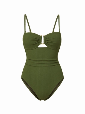 Juliette One Piece In Olive Texture Built In Shelf Bra Smooth Yoke Construction