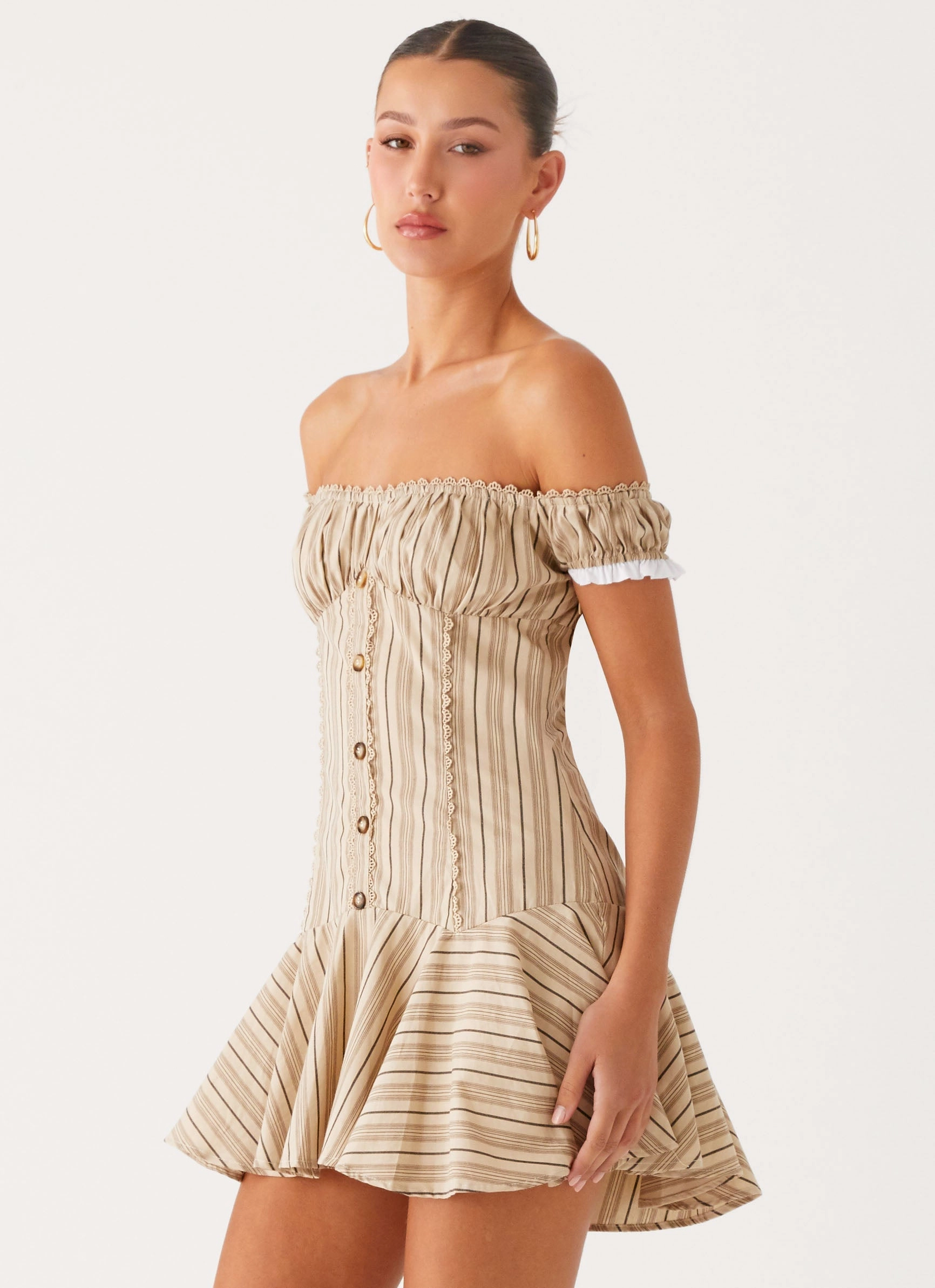 Plus Fit Jumana Off Shoulder Mini Dress - Off White Stripe