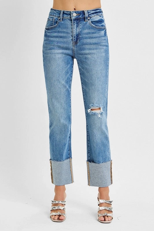 Sustainable Production Certified JUNE HIGH RISE ANKLE STRAIGHT WIDE CUFFED JEANS