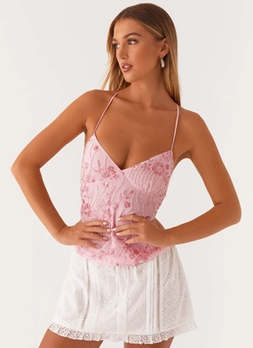 Kamilla Sequin Cami Top - Pink High Density Knit