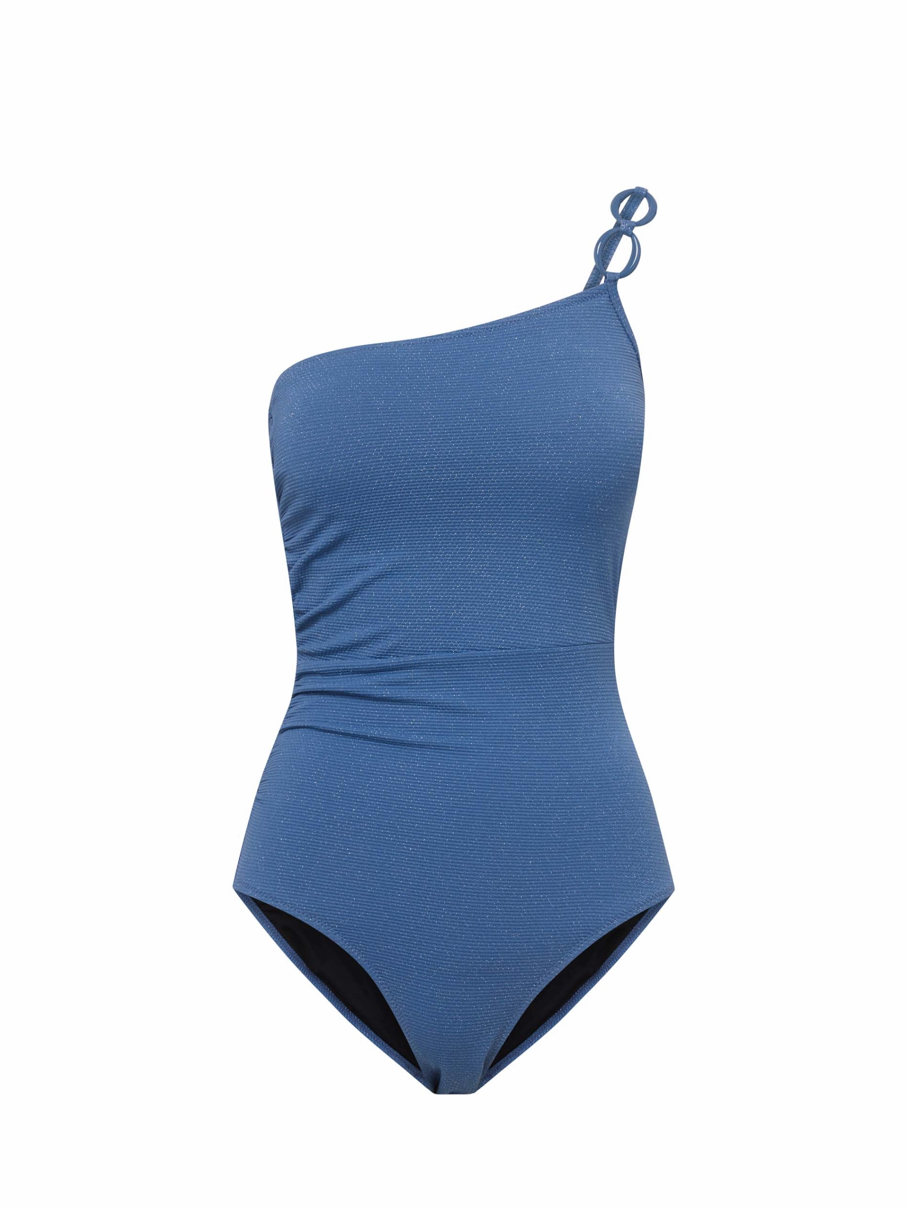 Beach Wear Button-Accents Kara One Piece In Steel Blue Metallic Pique