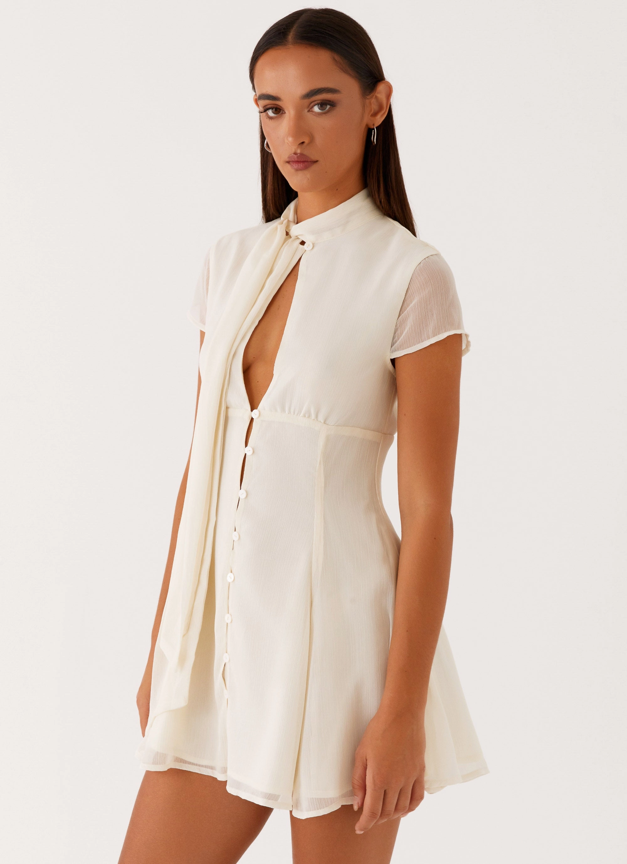Glossy Detail Karling Mini Dress - Ivory