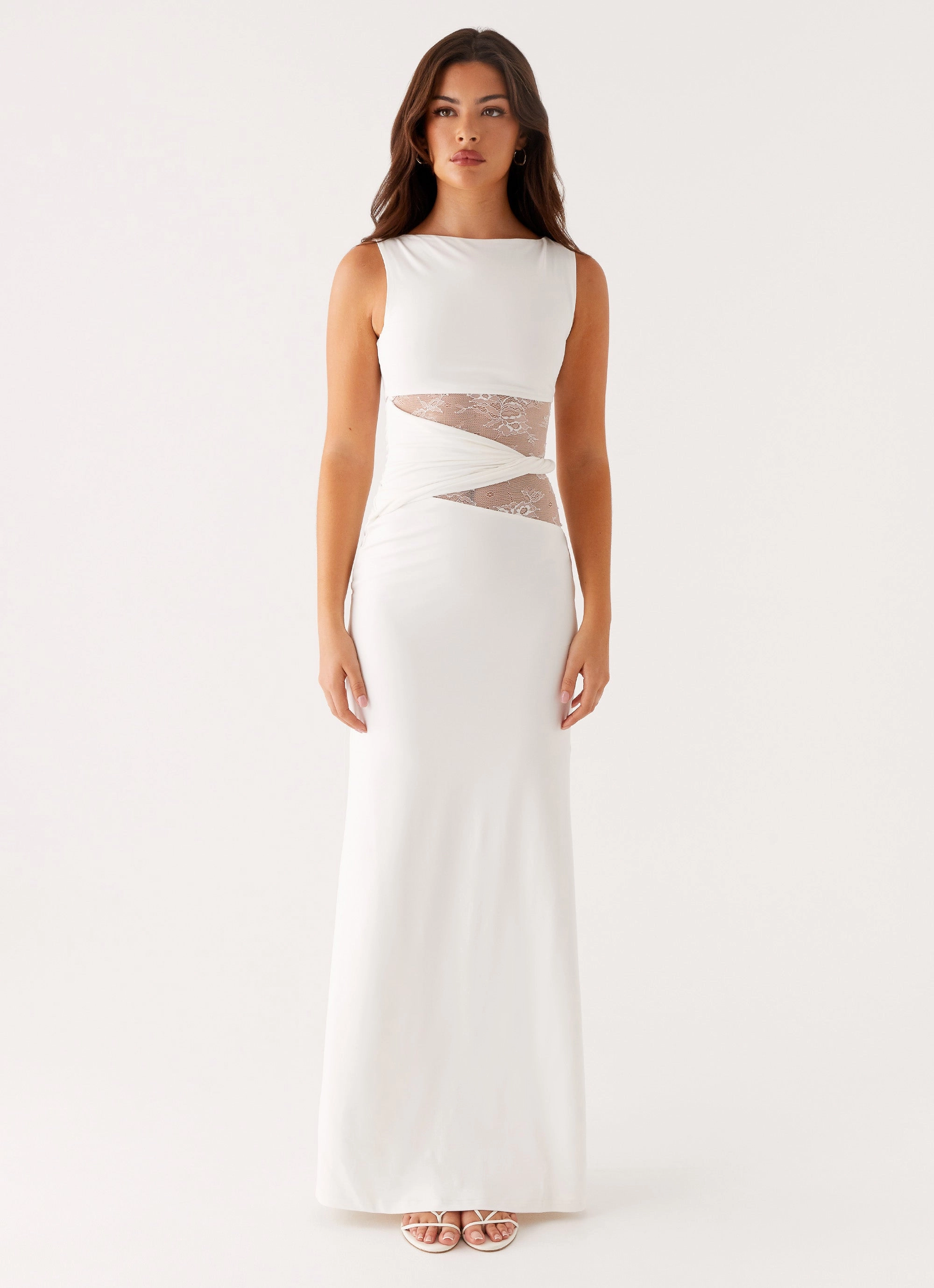 Easy and Effortless Flowing Lines Karma Maxi Dress - White