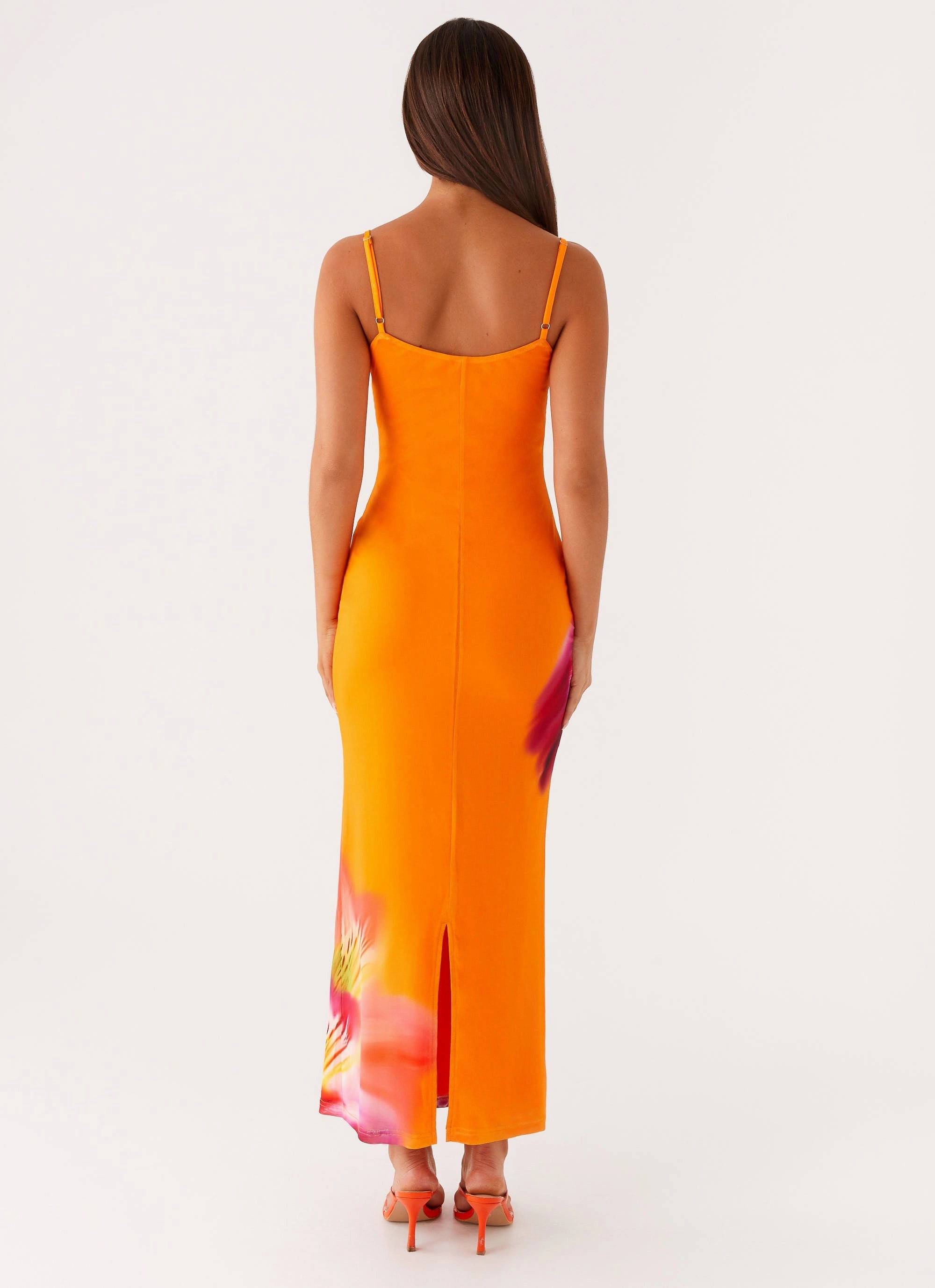 Satin Layers Kasey Midi Dress - Orange Tropical