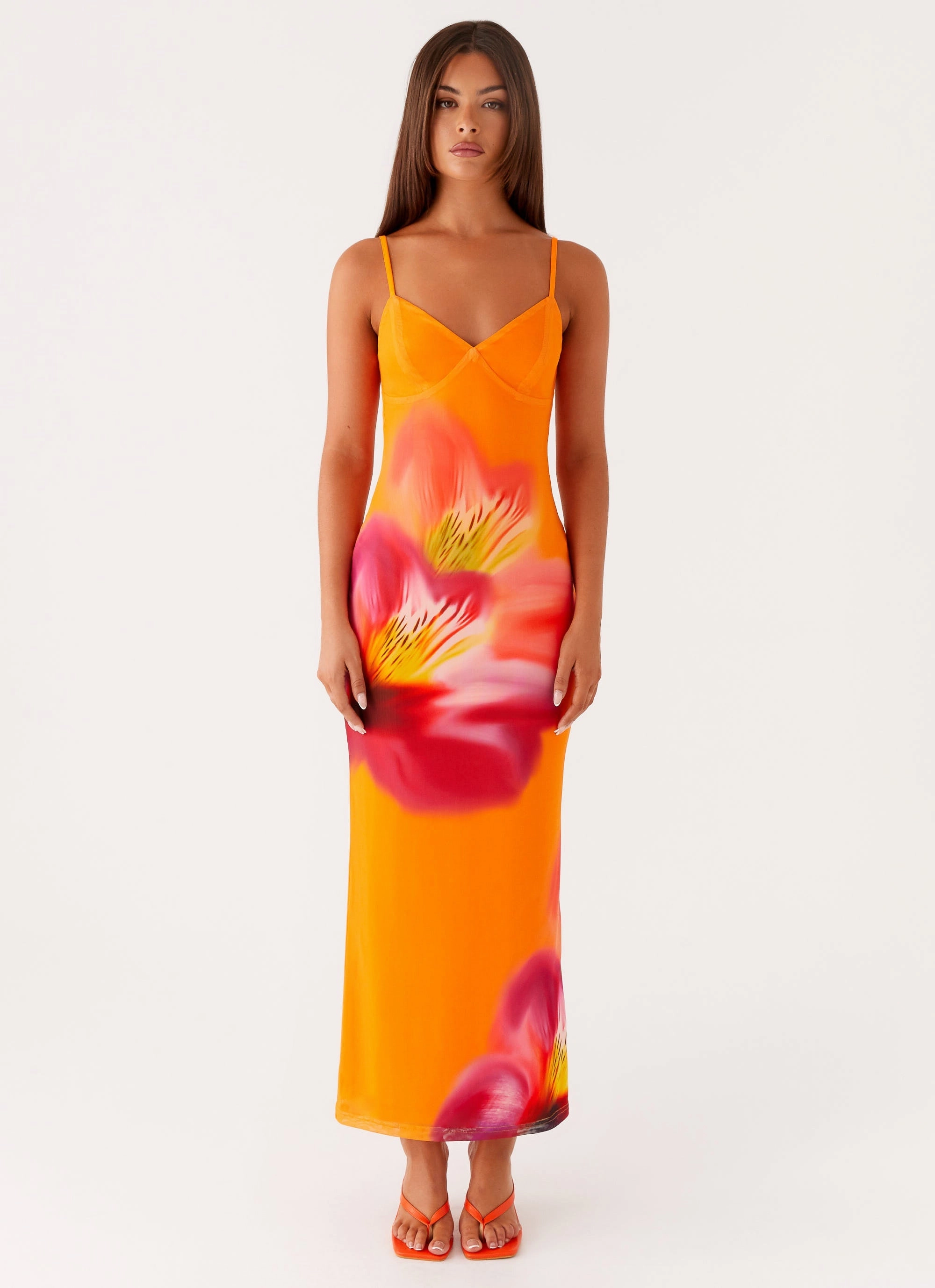 Office Fit Kasey Midi Dress - Orange Tropical