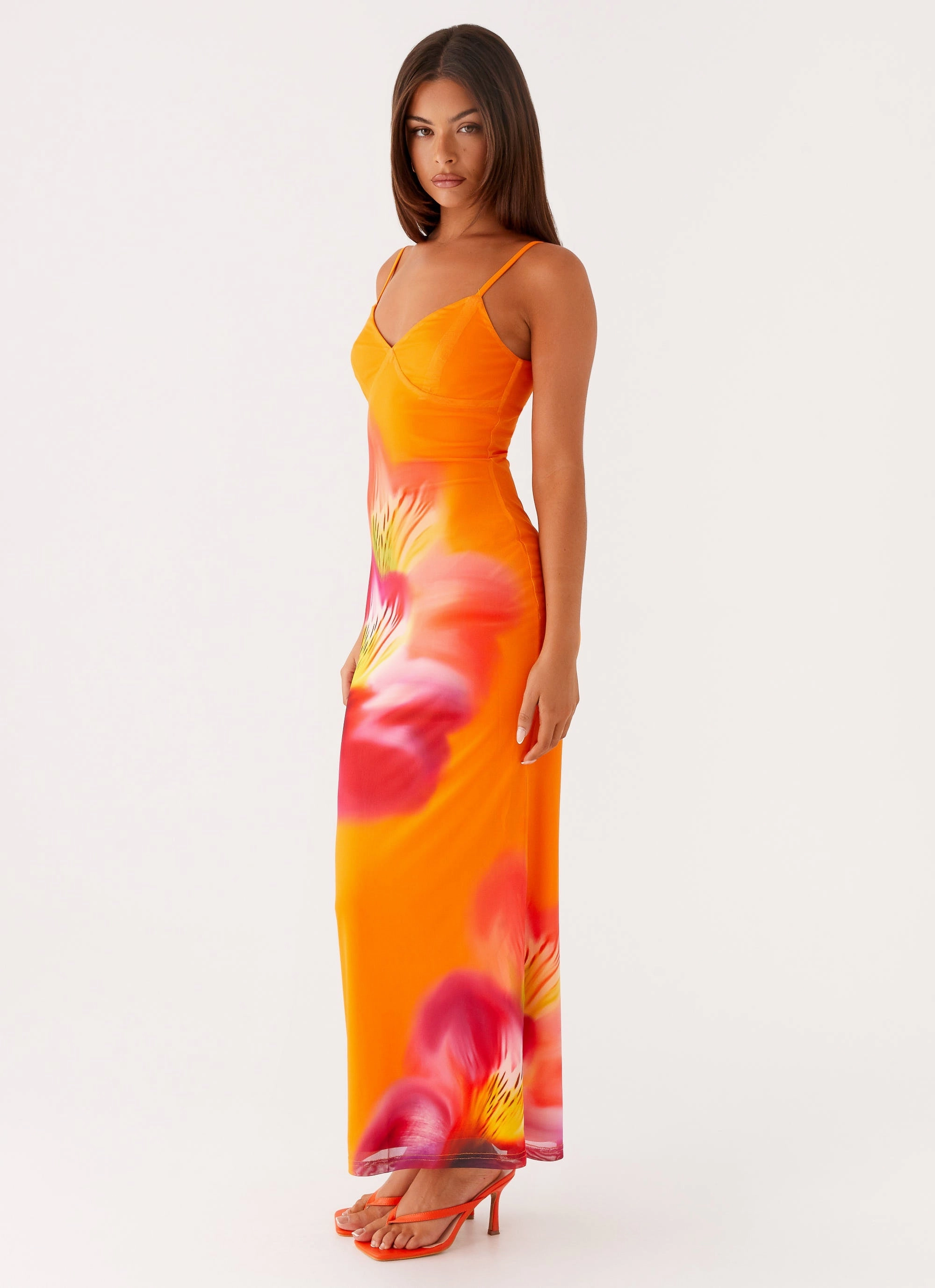 loose silhouette Kasey Midi Dress - Orange Tropical