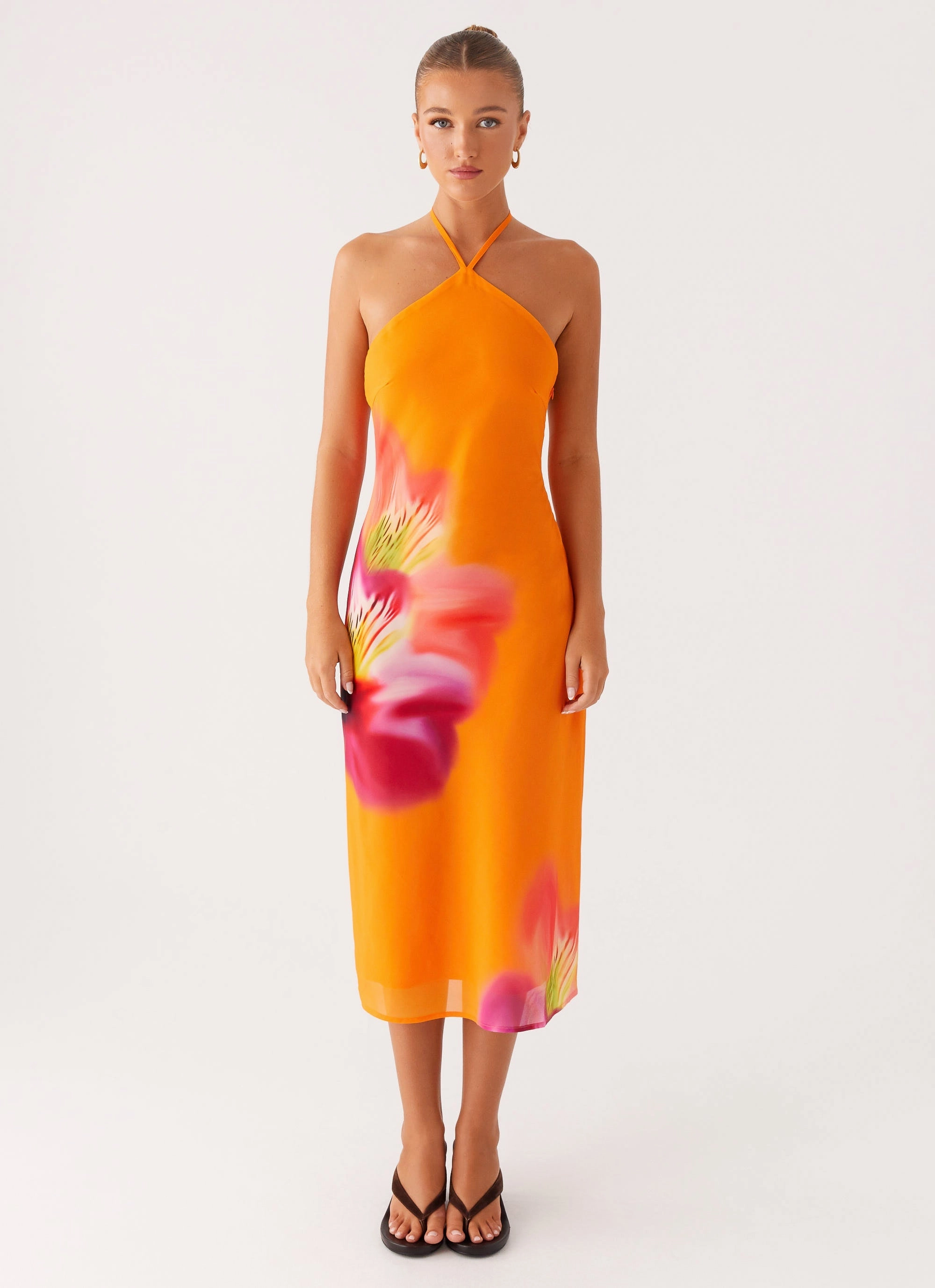 Vibrant Colors Color Soft Kea Midi Dress - Orange Tropical
