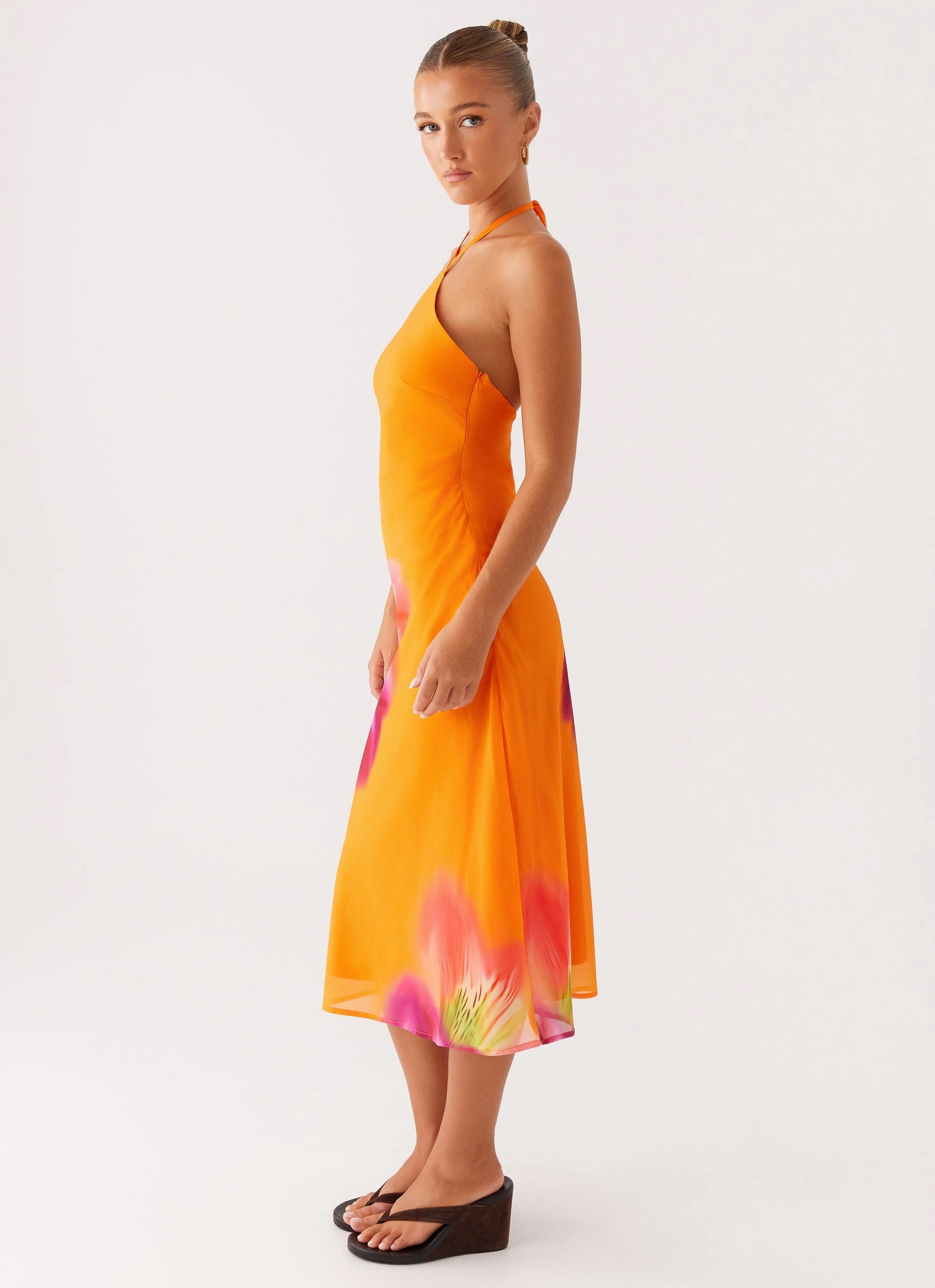 Kea Midi Dress - Orange Tropical Holiday-Party Functional Fit