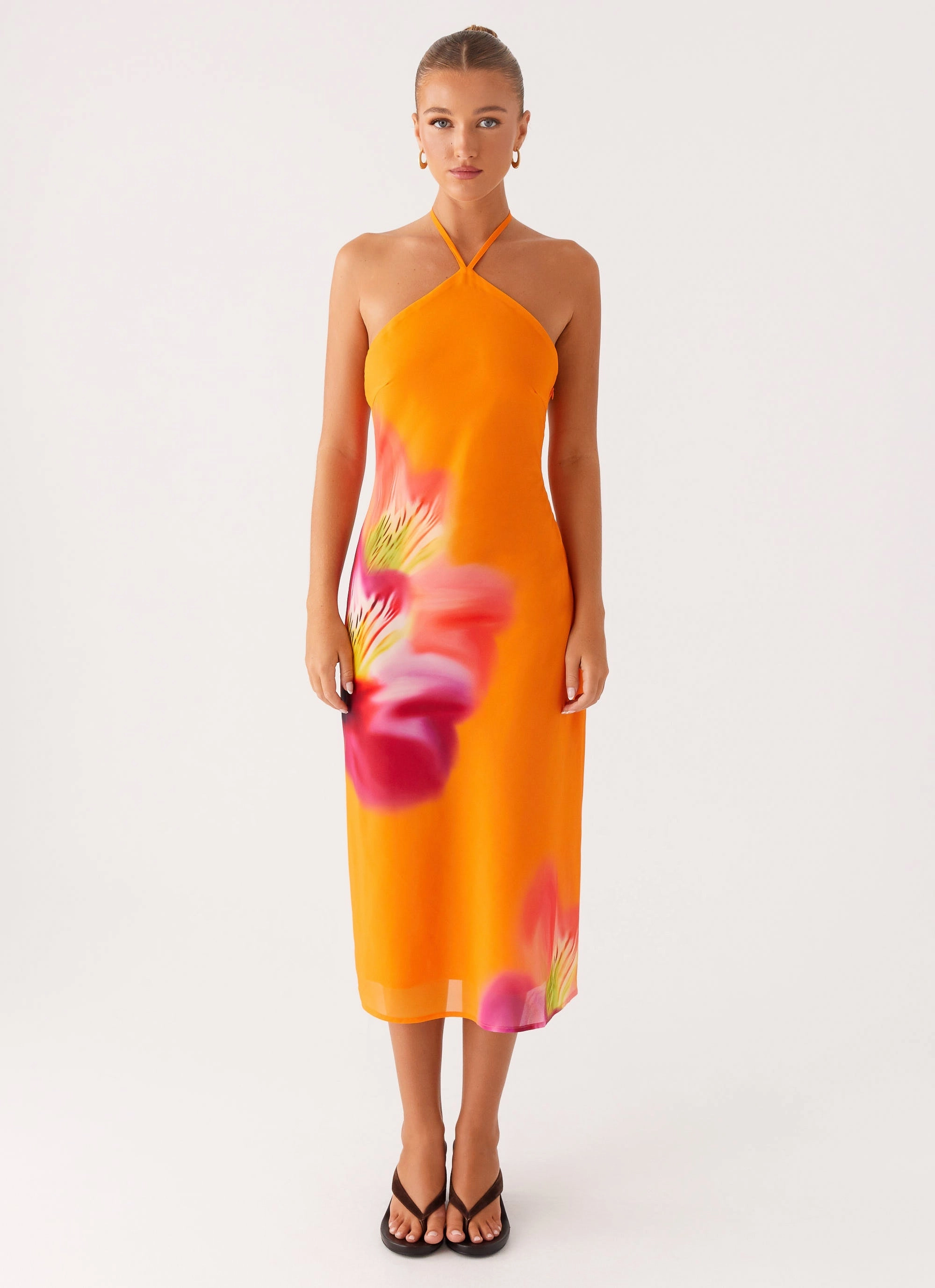 Coral Soft Kea Midi Dress - Orange Tropical