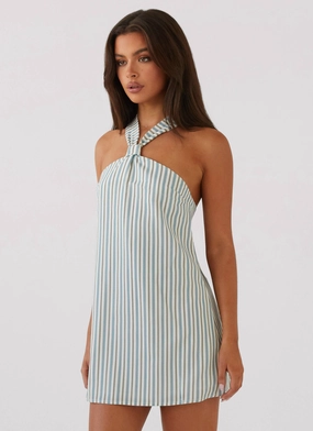 Timeless Touch Keira Linen Mini Dress - Blue Choc Stripe