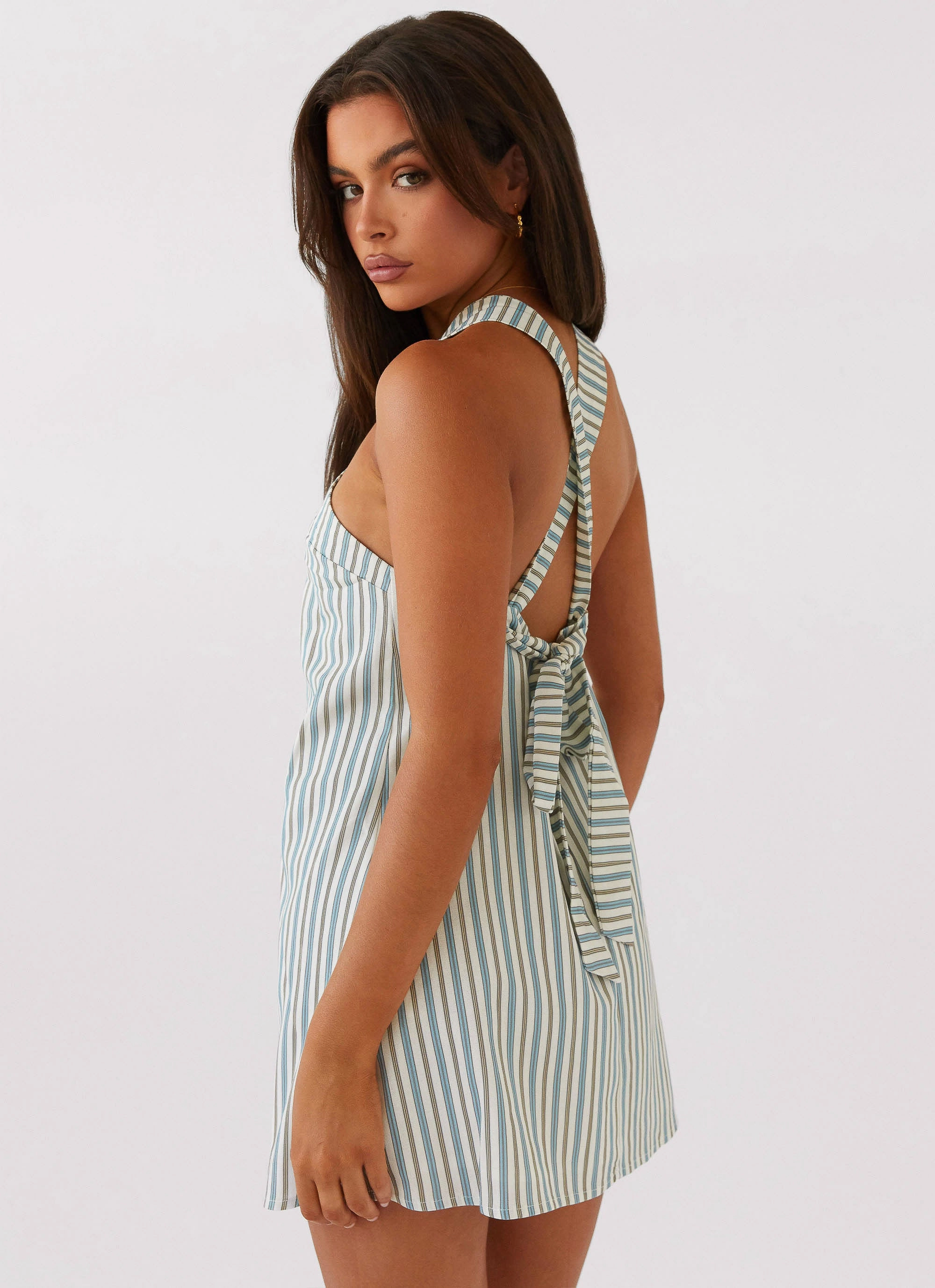 Cool Texture Keira Linen Mini Dress - Blue Choc Stripe