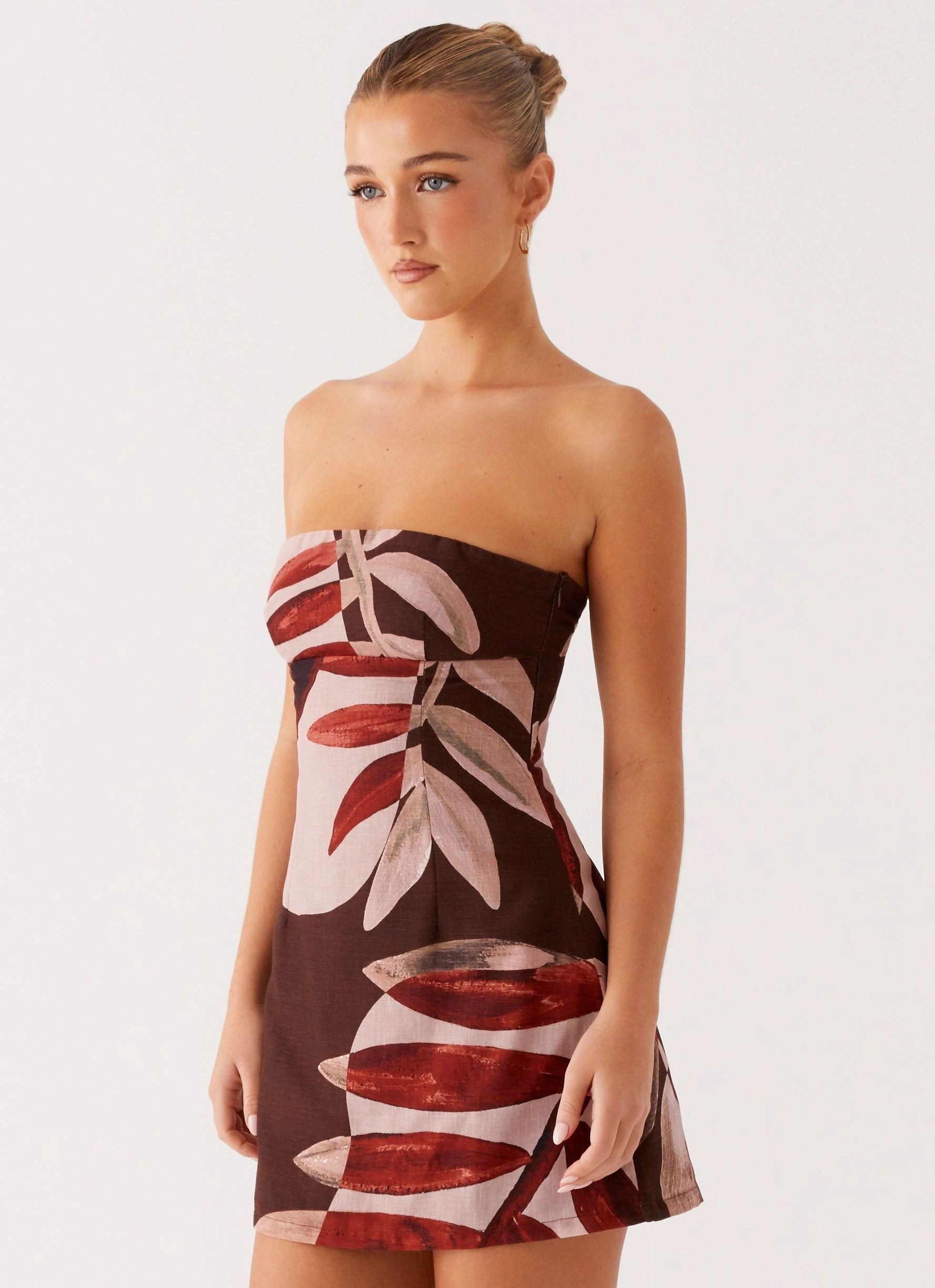 Kellen Mini Dress - Cinnamon Palm soft fit