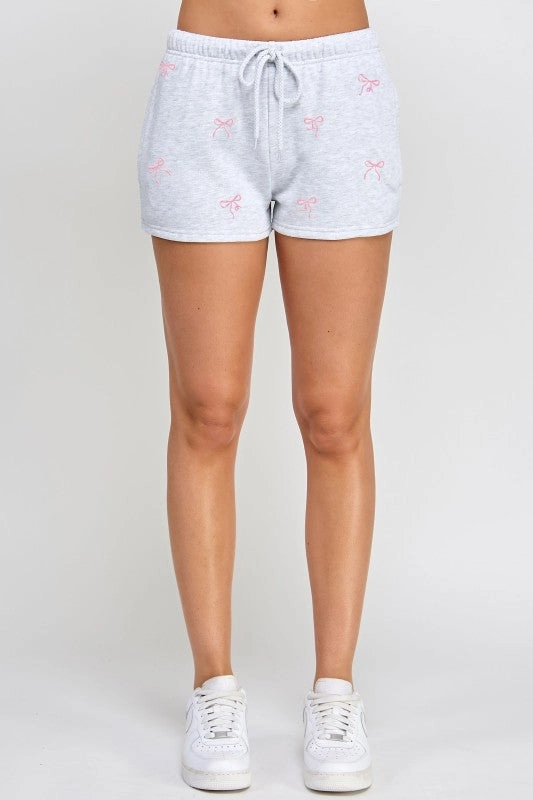 Kennie Basic Fleece Shorts With Bows Faux Leather
