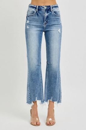 NonRestrictive UltraSoftLining Kenny High Rise Crop Straight Distressed Hem Jeans