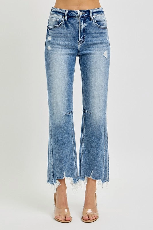 Kenny High Rise Crop Straight Distressed Hem Jeans Zero Waste Production Label