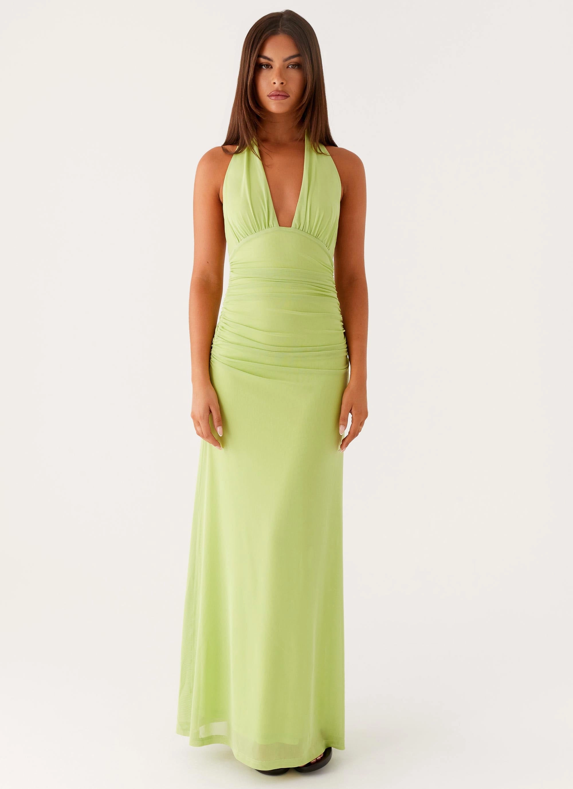 DurableStitching Velvet-Edge Kerrie Maxi Dress - Lime