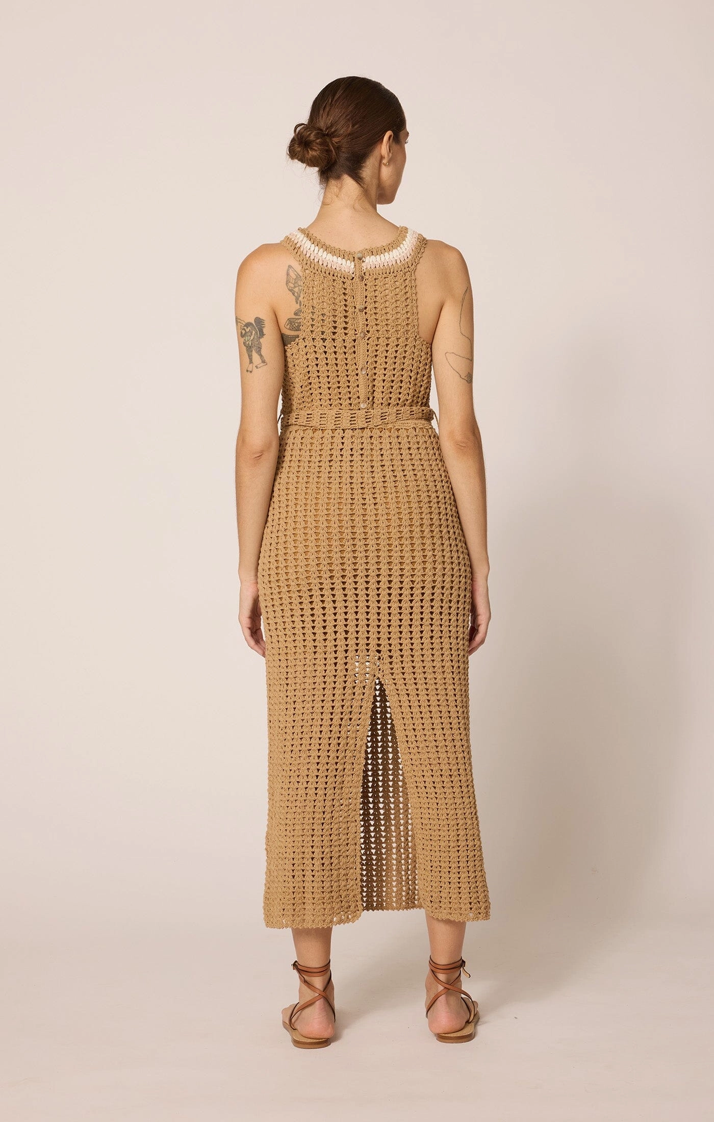 Kiana Crochet Midi Dress | Beige BondedShoulderTaping