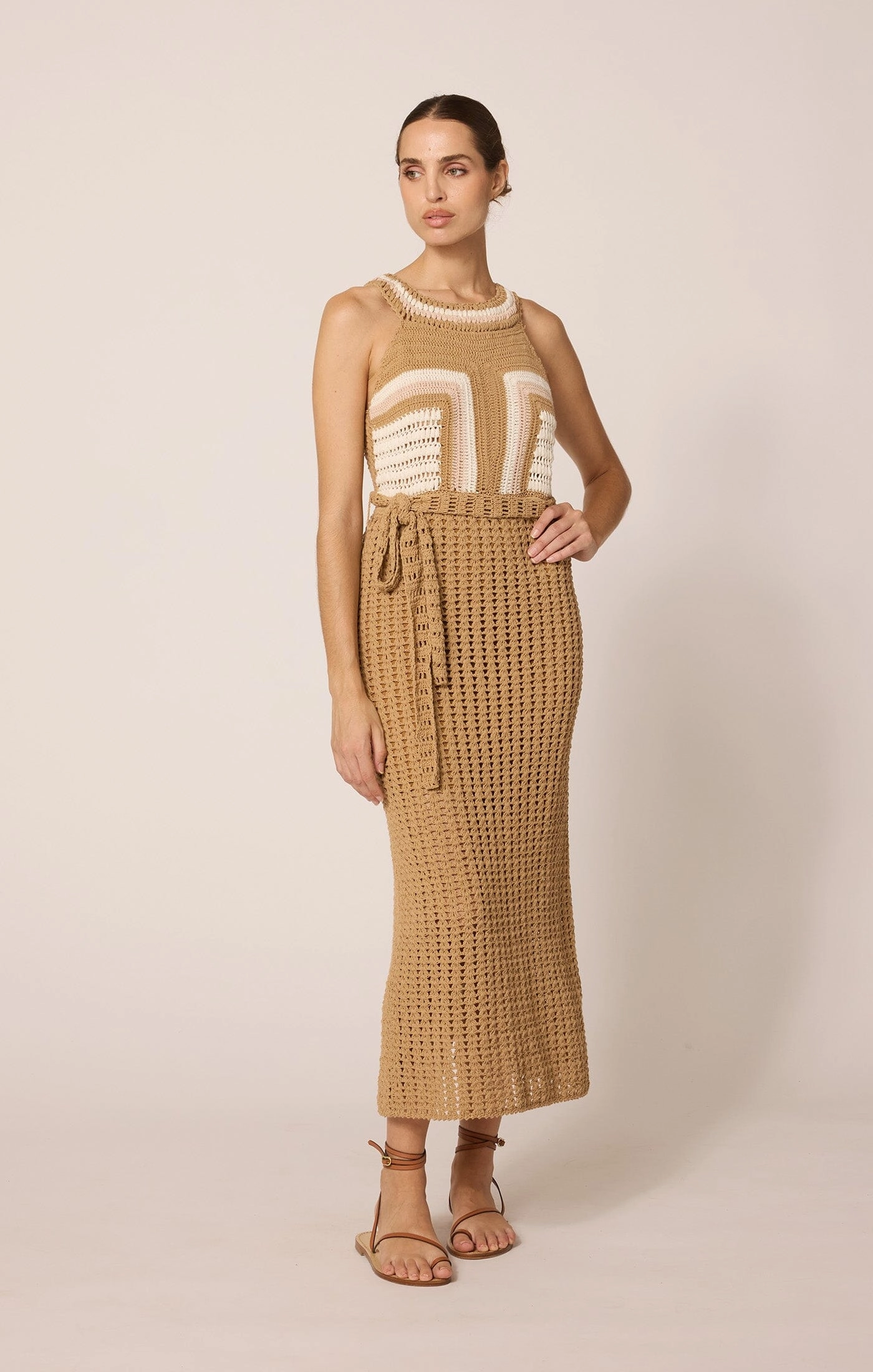 Multi Pocket Functional Design Kiana Crochet Midi Dress | Beige