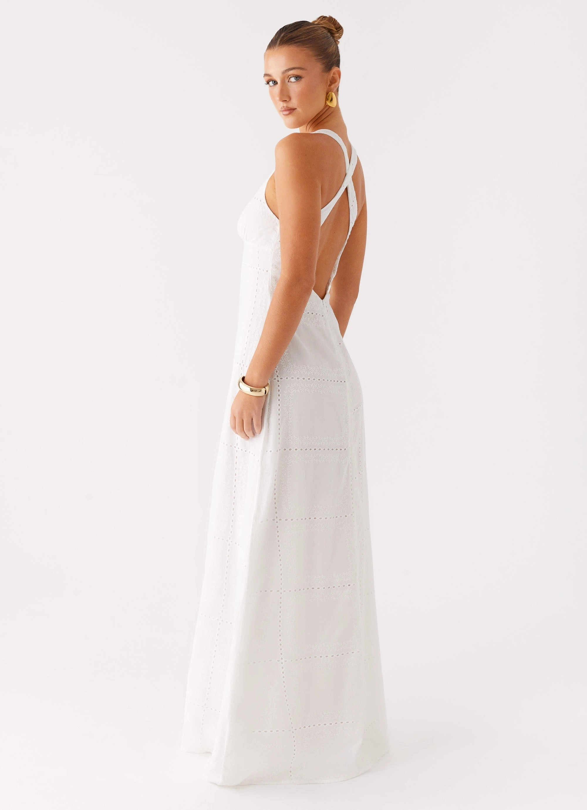Kiana Halter Maxi Dress - White Long Lines Light Mood