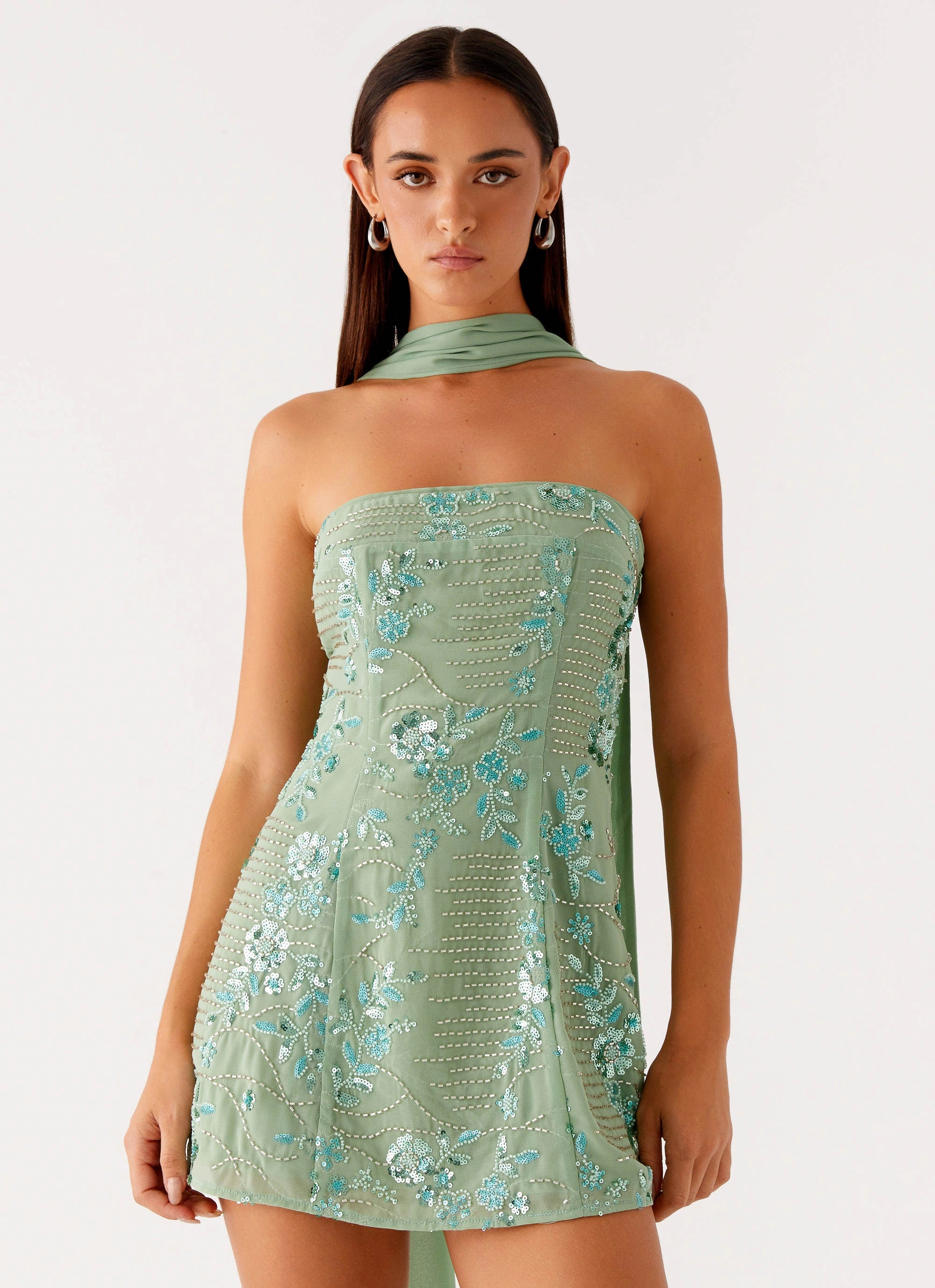 Kiesha Strapless Scarf Mini Dress - Mint Relaxed-fit maxi dress