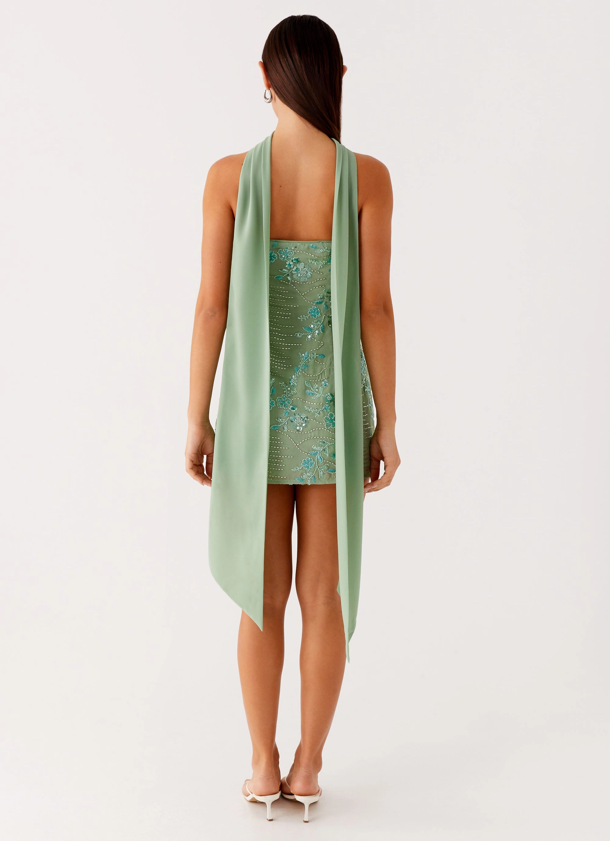 Kiesha Strapless Scarf Mini Dress - Mint Bust-Enhancing Sheer Panel