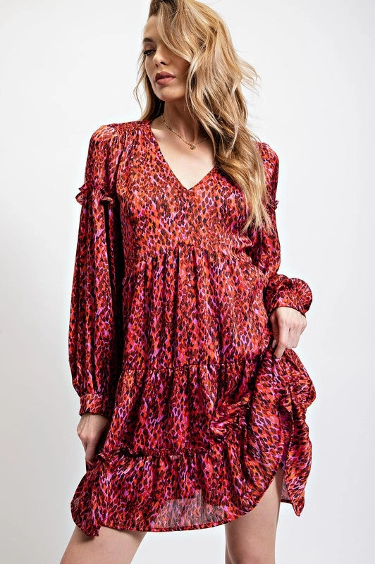 Feminine full-length gown Sheer Light KIM LEOPARD/ANIMAL PRINTED DRESS