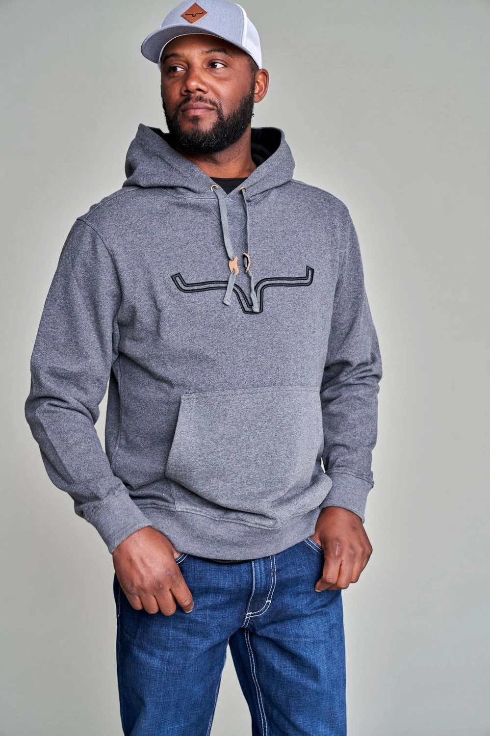 Kimes Ranch Mens Fast Talker Charcoal Grey 100% Cotton Hoodie Minimal Detailing