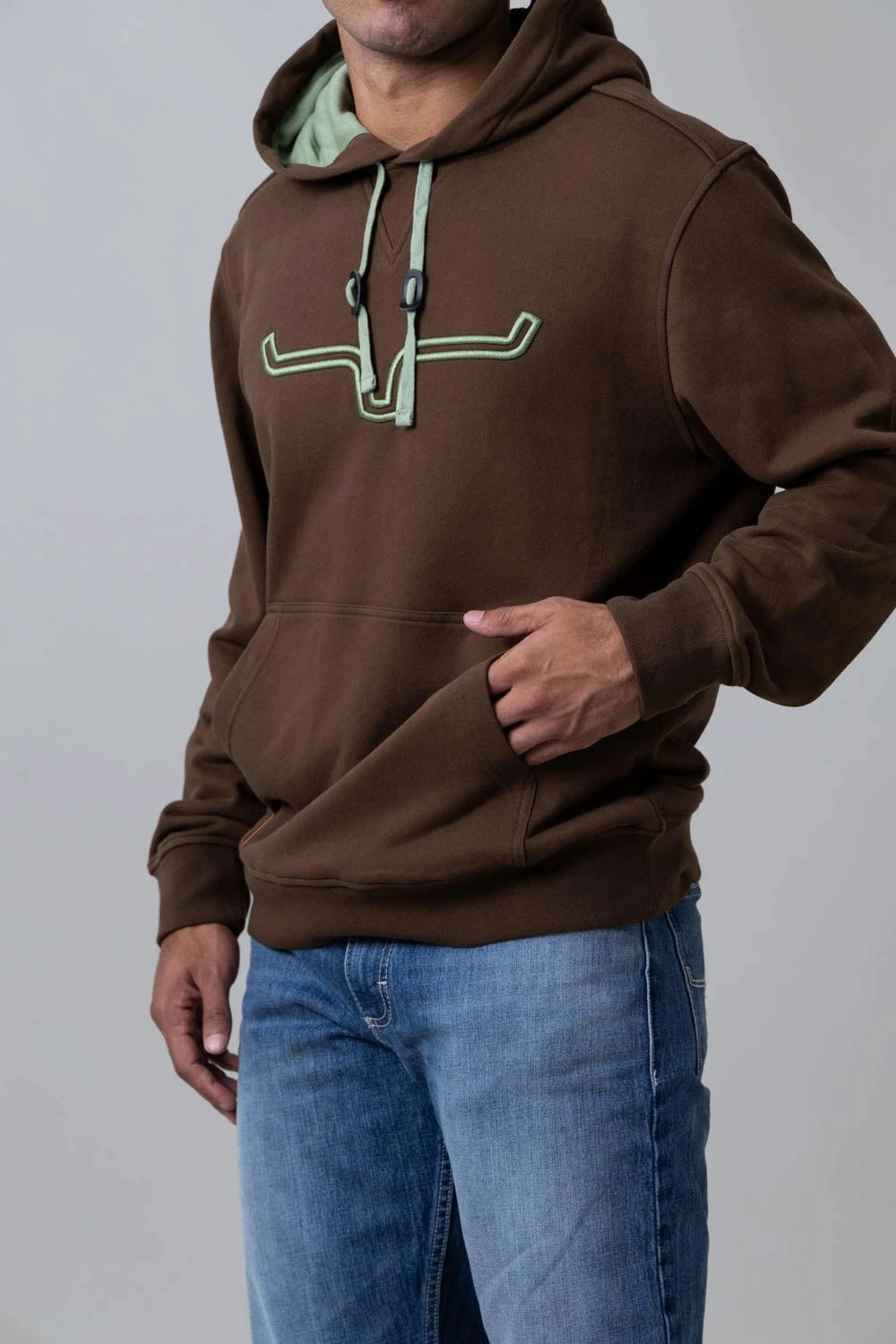 Kimes Ranch Mens Fast Talker Dark Brown 100% Cotton Hoodie Pocket Placement