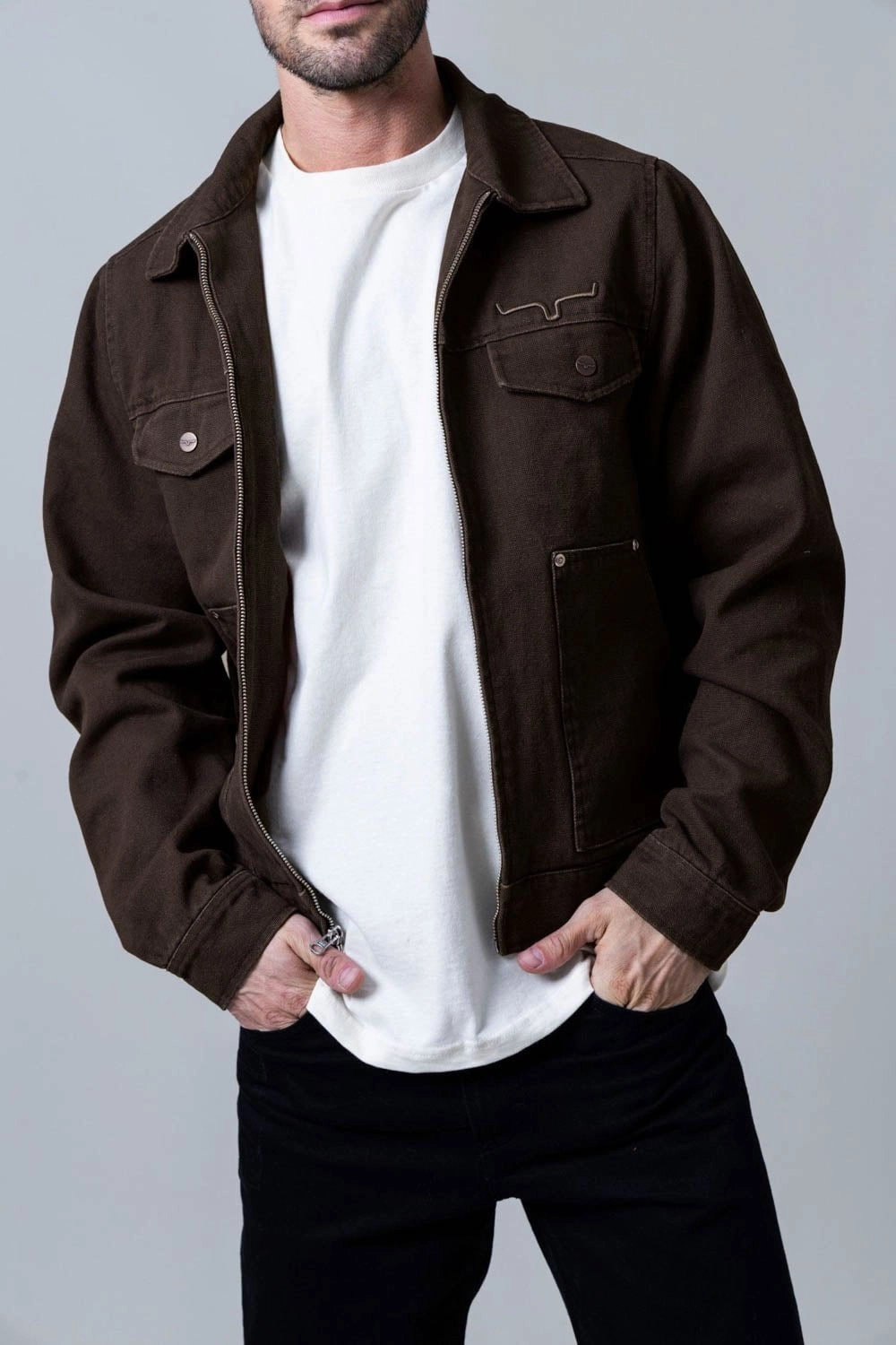 Kimes Ranch Mens Logan Dark Brown 100% Cotton Jacket All Weather Piece Flexible Shoulder Design