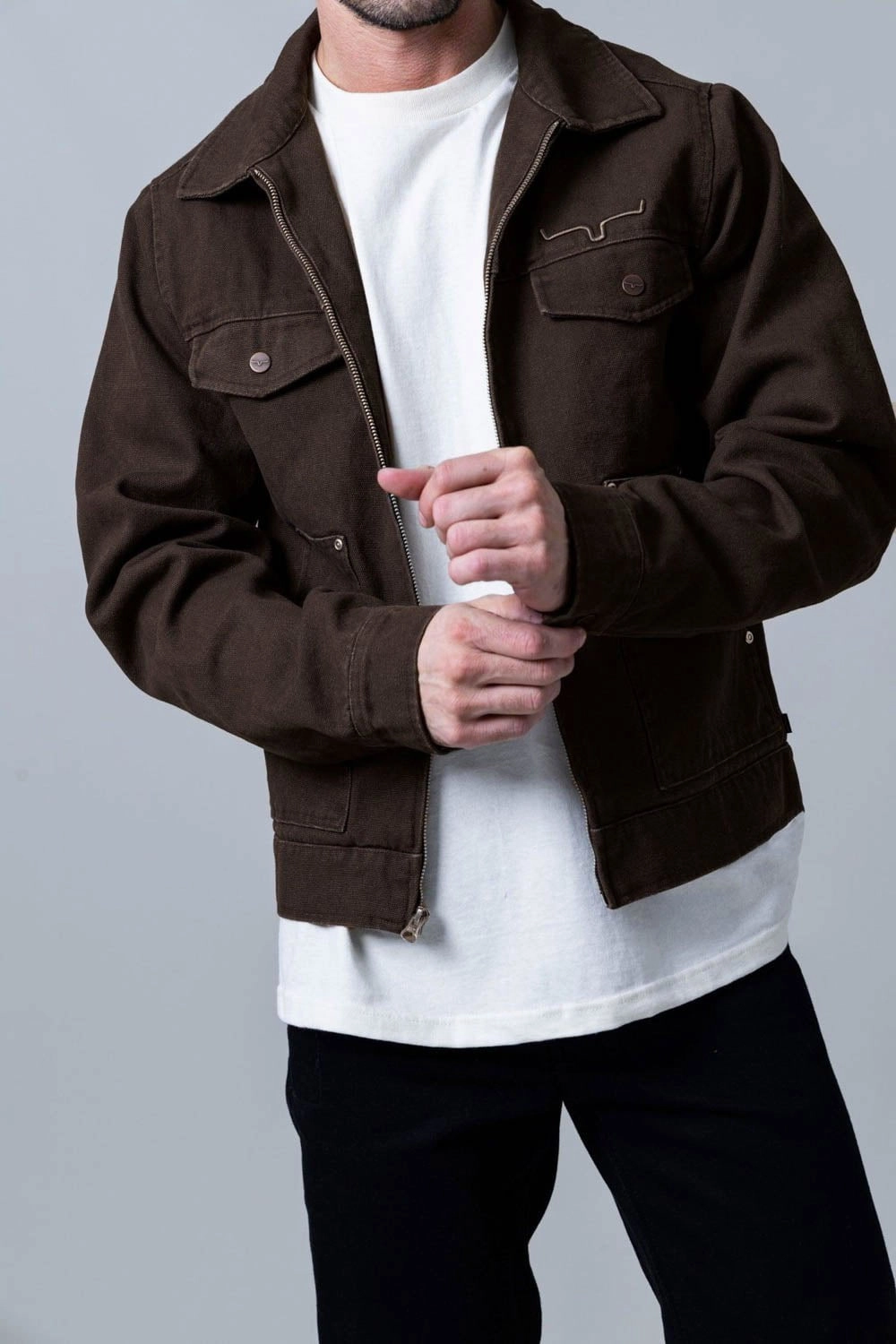 Kimes Ranch Mens Logan Dark Brown 100% Cotton Jacket Durable Corrosion Resistant Zippers