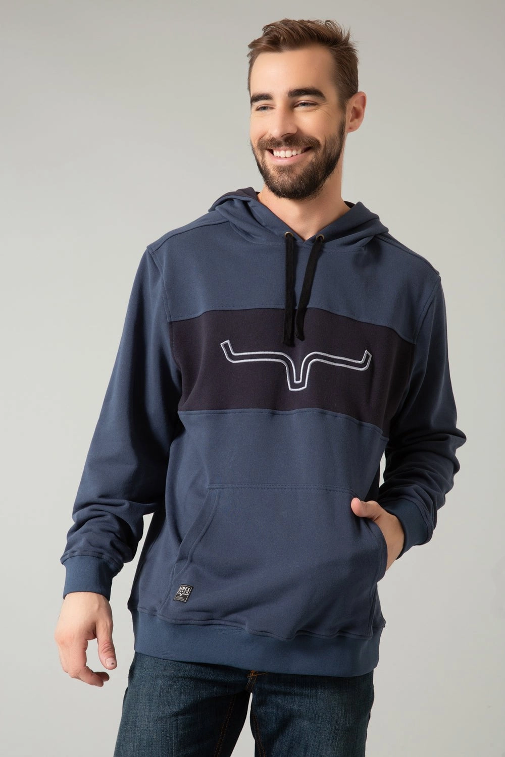 Eco Friendly Dyed Fabric Kimes Ranch Mens Ripon Hood Navy Cotton Blend Hoodie