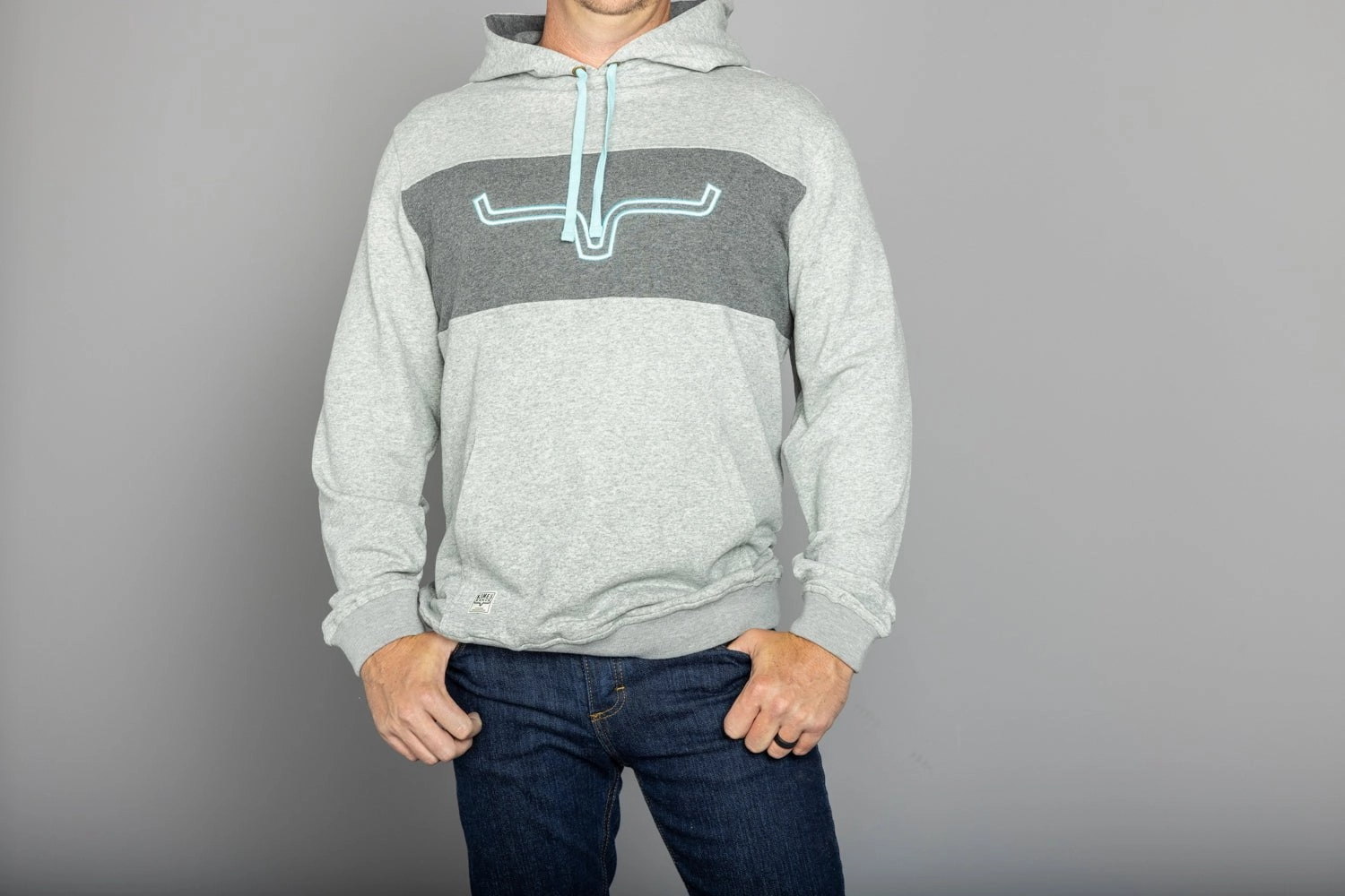 Kimes Ranch Mens Side Winder Hood Grey Heather 100% Cotton Hoodie Low Profile Fastening