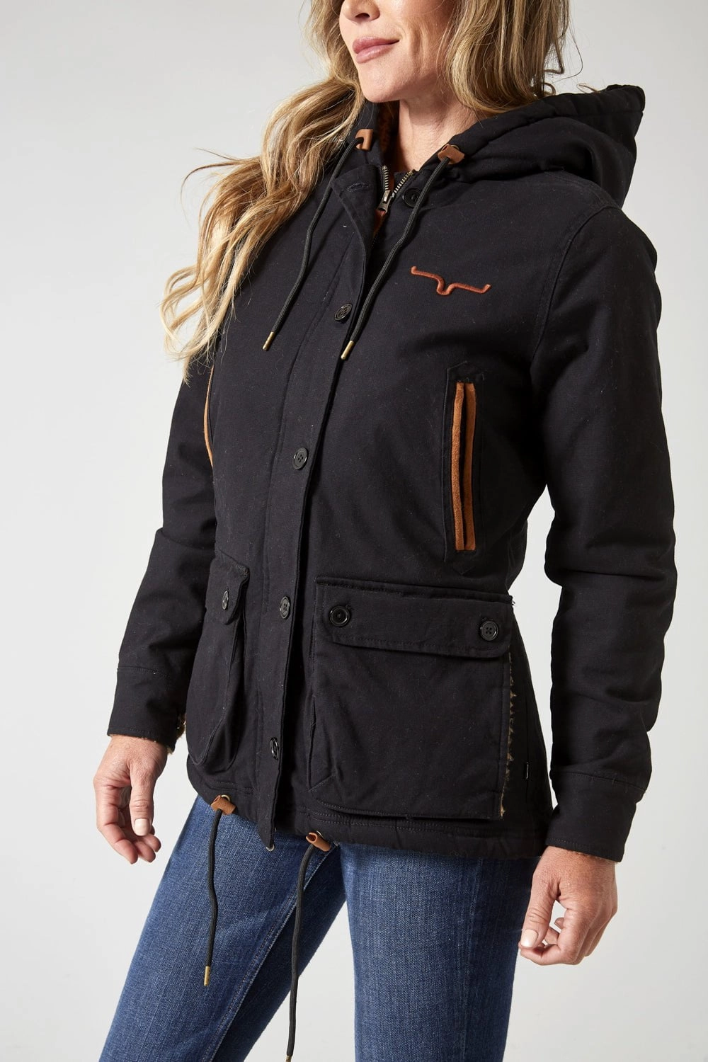 Kimes Ranch Womens Awa Black Cotton Blend Cotton Jacket Modular Layering Compatibility