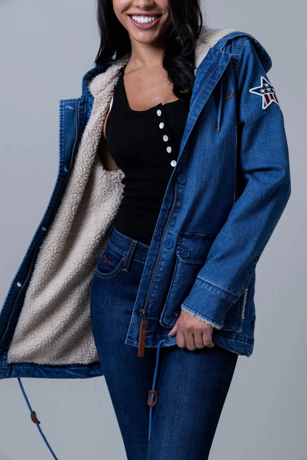 Fleece Backing Kimes Ranch Womens AWA Light Wash Indigo Cotton Blend Cotton Jacket