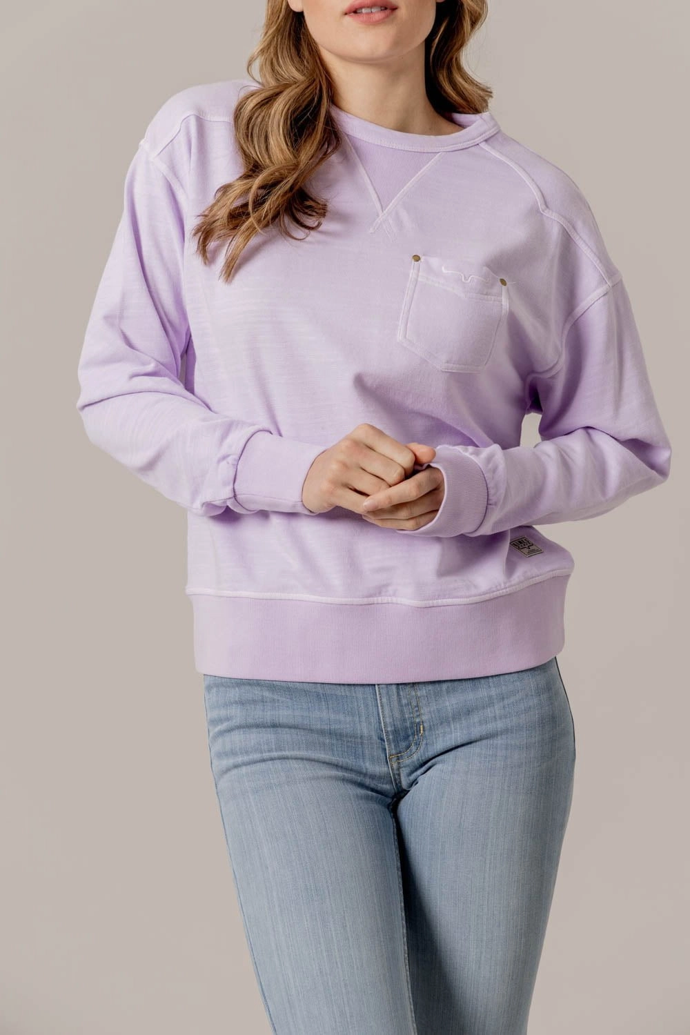 Kimes Ranch Womens Gina Lavender Cotton Blend Sweatshirt Winter Wear Chilly Layer Look