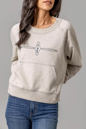 Kimes Ranch Womens Gracie Cropped Crewneck Light Grey Cotton Blend Sweatshirt Cozy Essentials