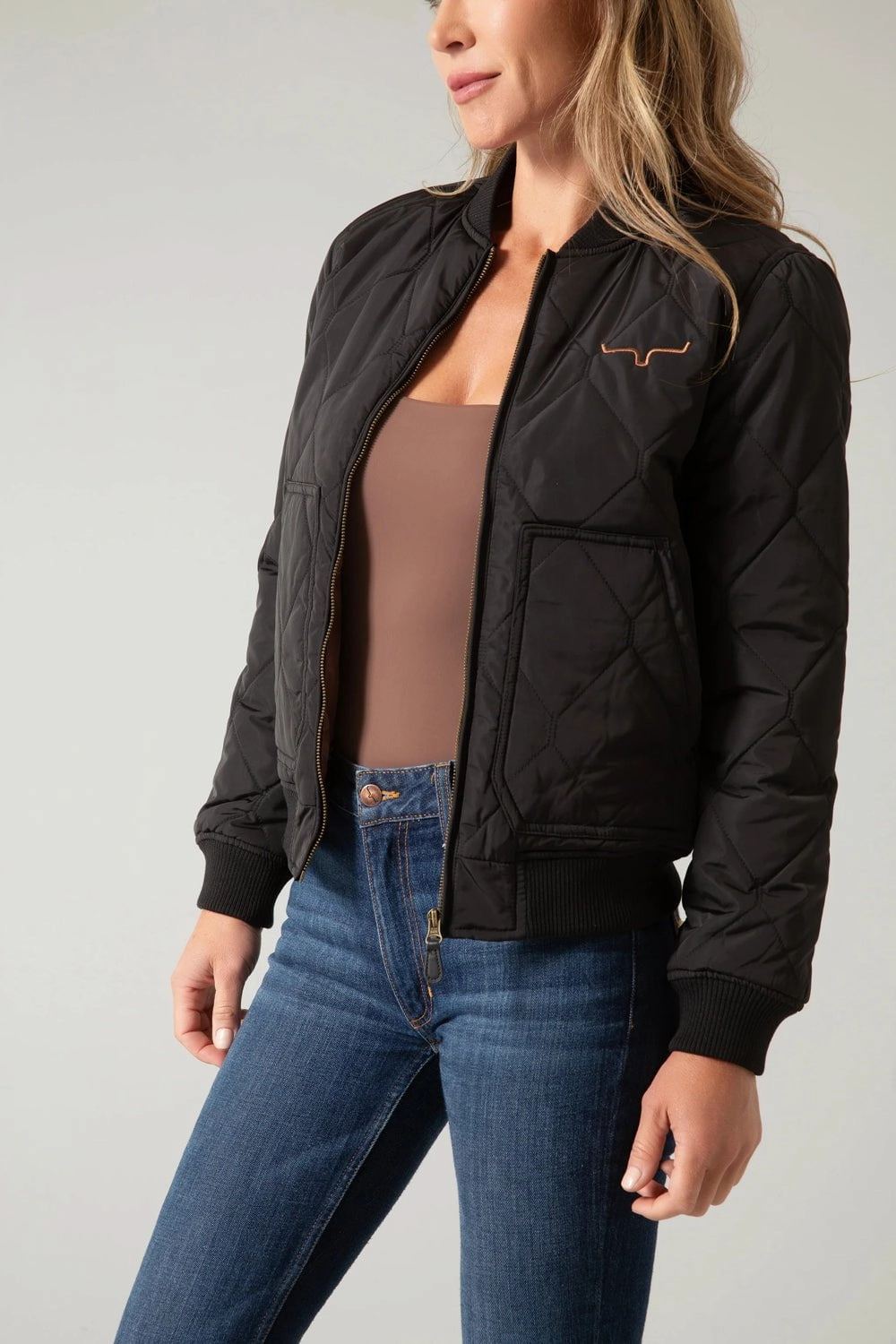 Kimes Ranch Womens Marinos Bomber Black Polyester Insulated Jacket abrasion resistant coating ripstop fabric