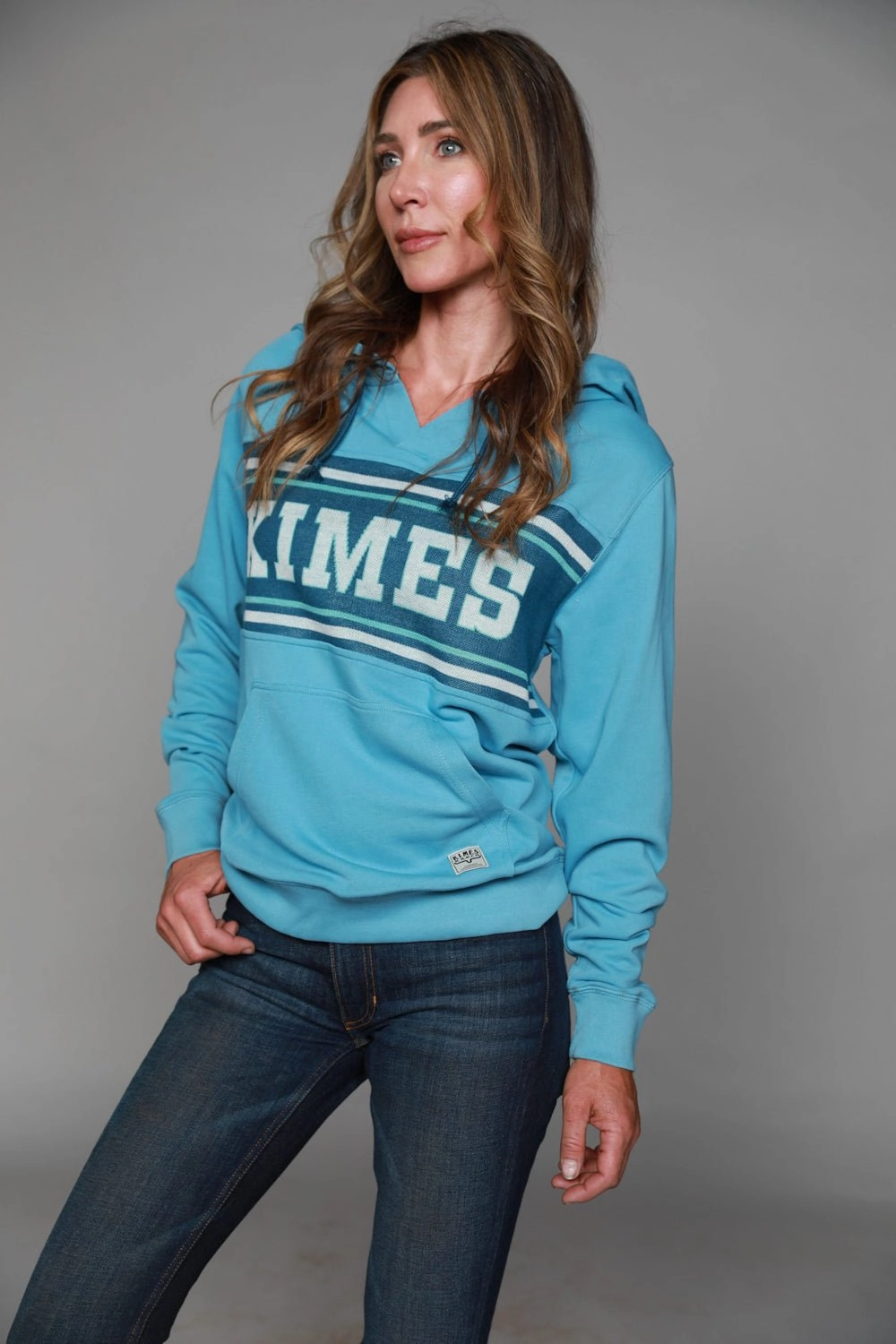 Kimes Ranch Womens North Star Hoodie Light Turquoise Cotton Blend L/S Comfy Knit Layer