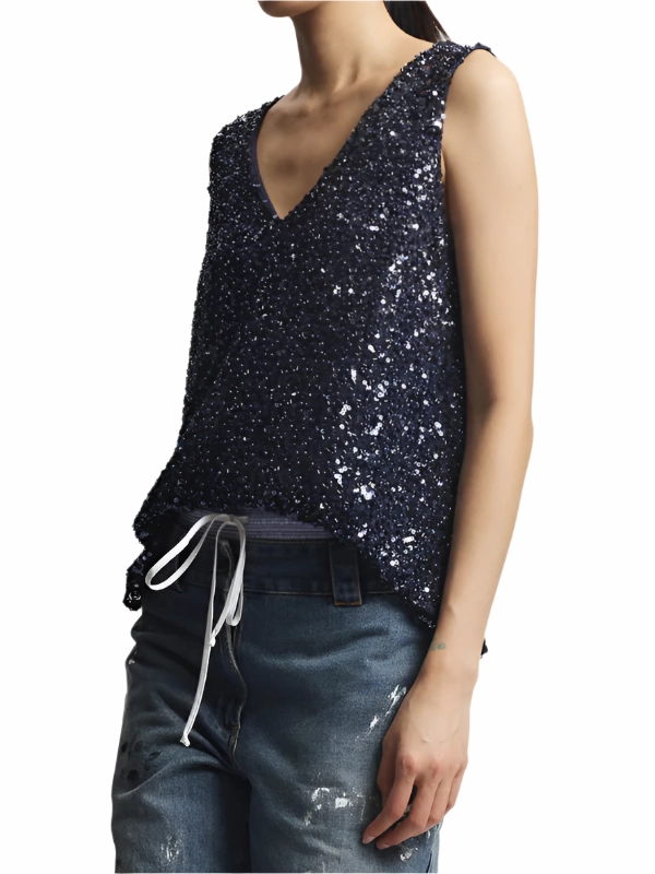 Full Coverage Fit Kinley Beaded Top in Navy