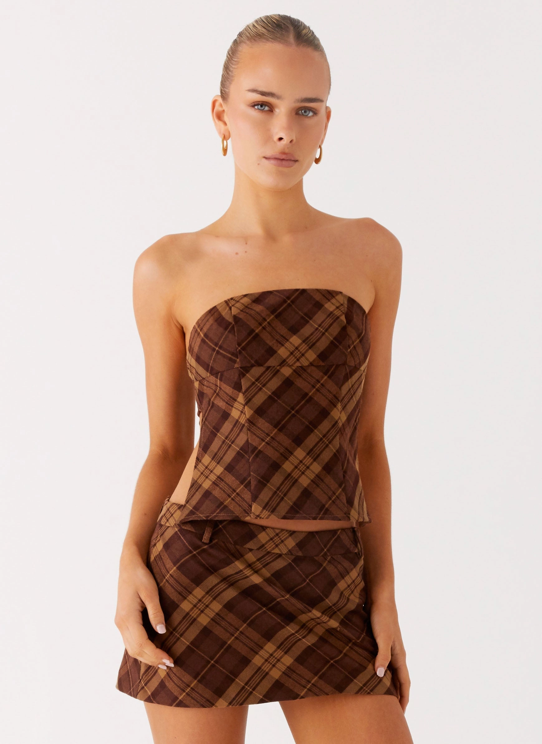 Kira Strapless Top - Plaid UniversalFit