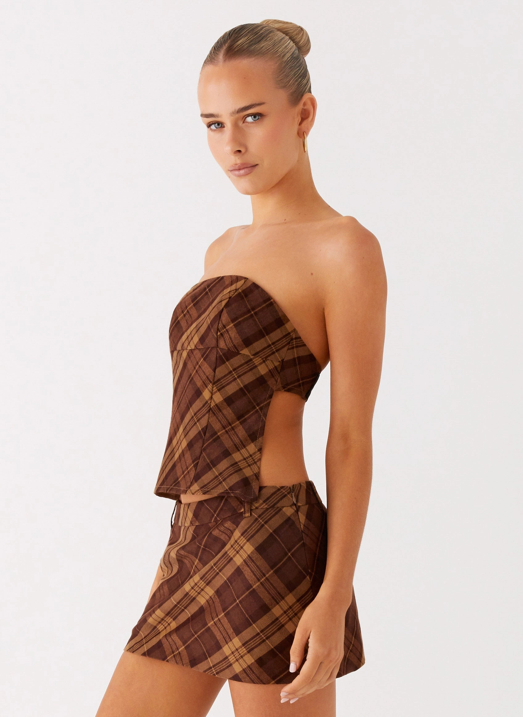 Two Tone Texture Effect NonFadeFinish Kira Strapless Top - Plaid