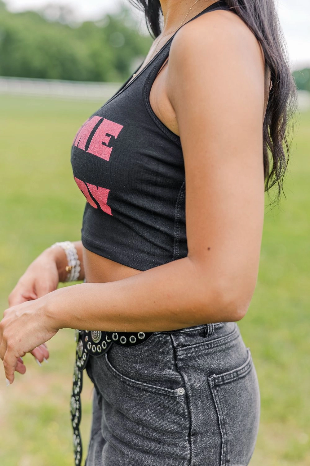 Kiss Me Cowboy Tank- Black Ventilated Mesh Panels Non Chafe Armholes