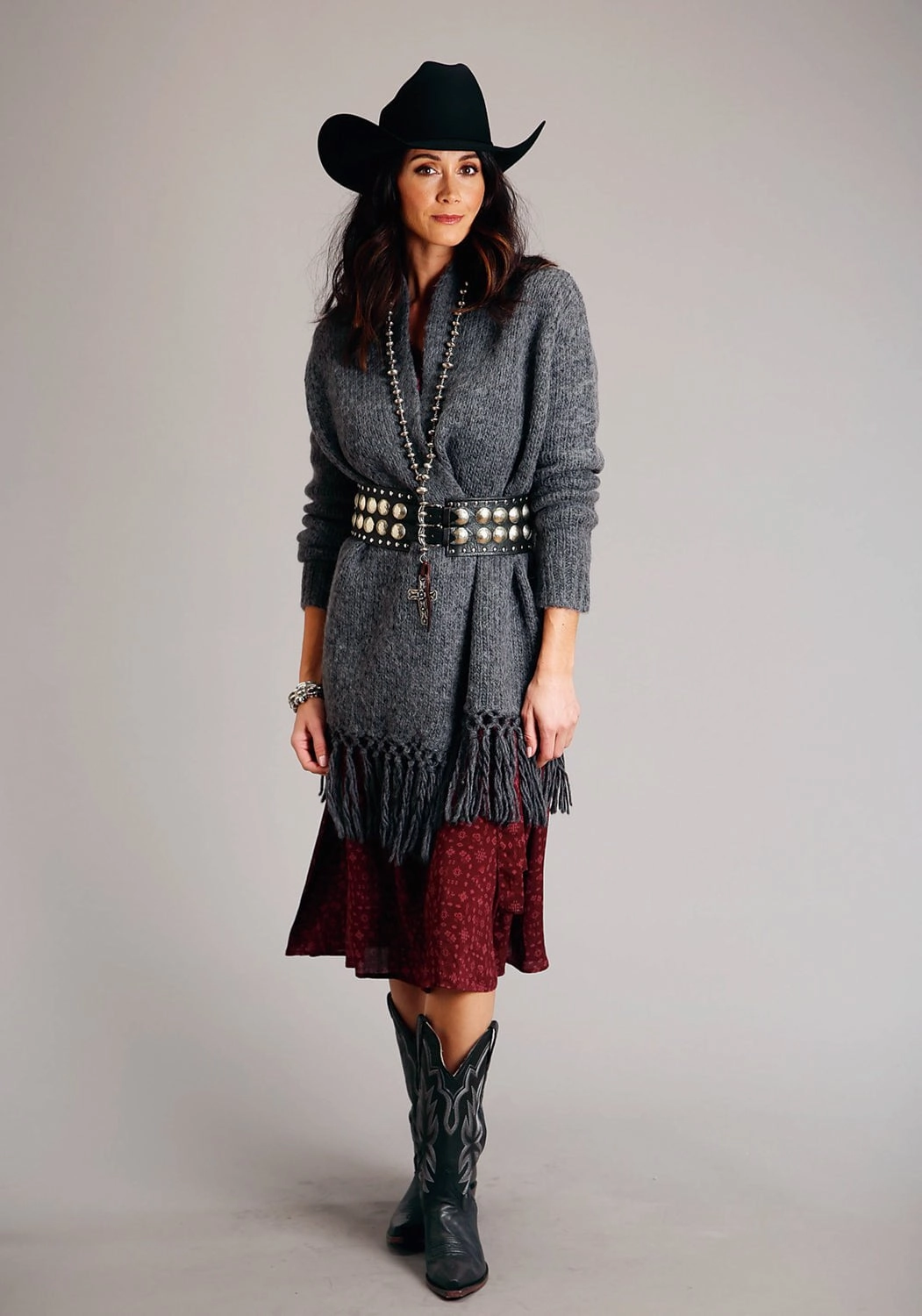 Stetson Womens Heather Fringe Grey Wool Blend Cardigan Sweater Winter Ready Layer Comfy Vibe