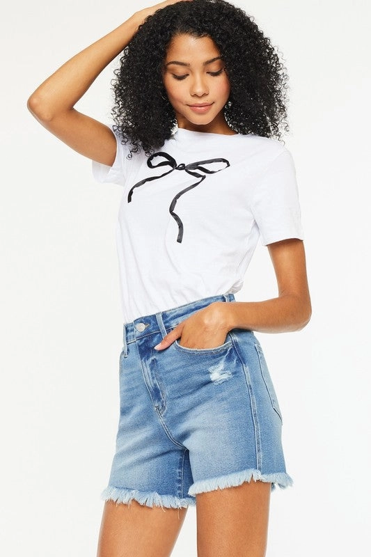 Fray Resistant Edges KORI HIGH RISE STRETCH DENIM SHORTS S-XL