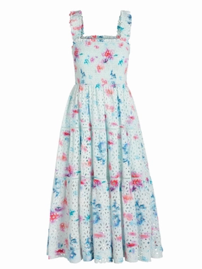 Kristen Dress In Cielo Print Eyelet Silky-Feel