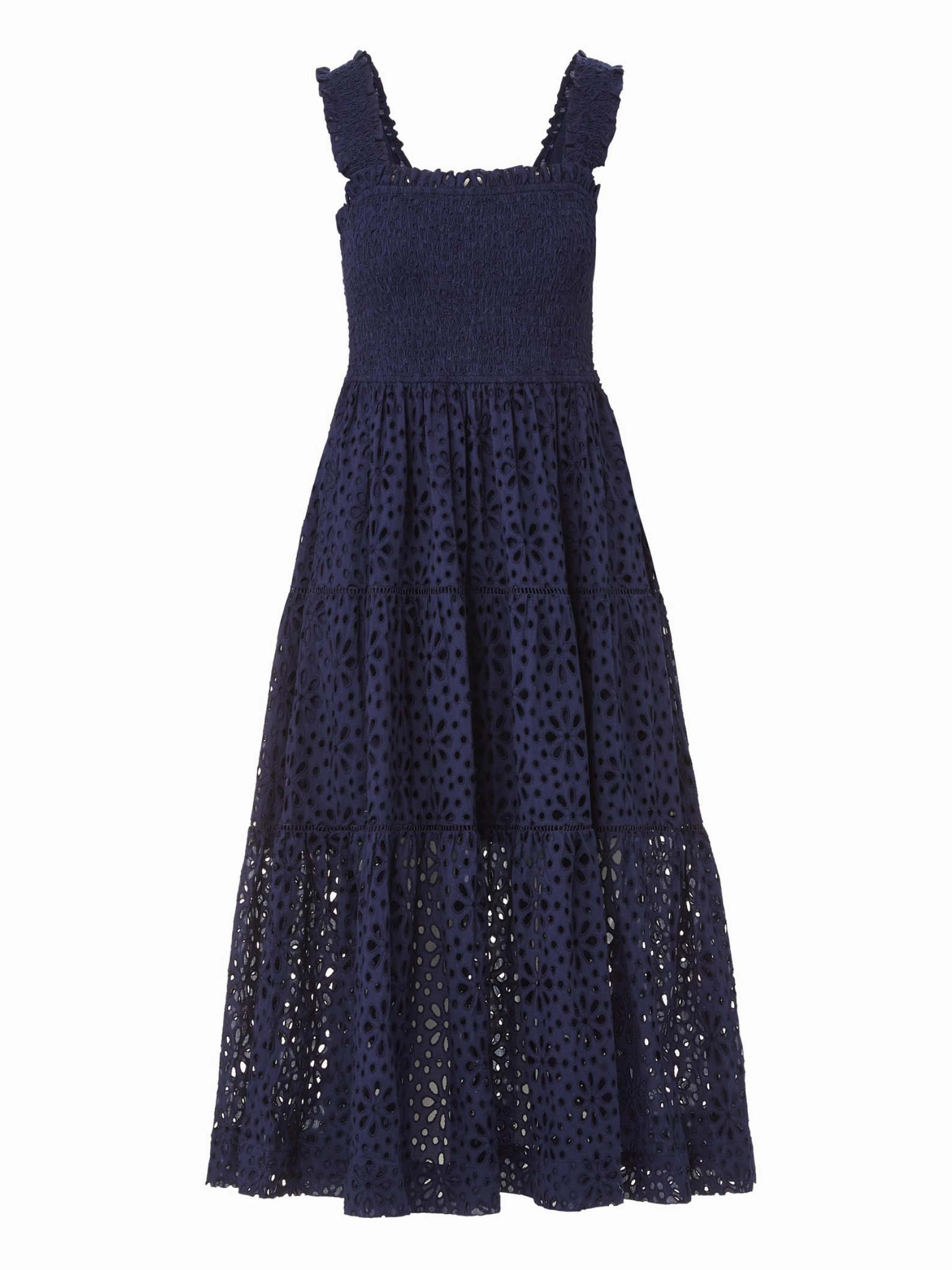 Kristen Dress Navy Seaside Eyelet Pleated-Texture